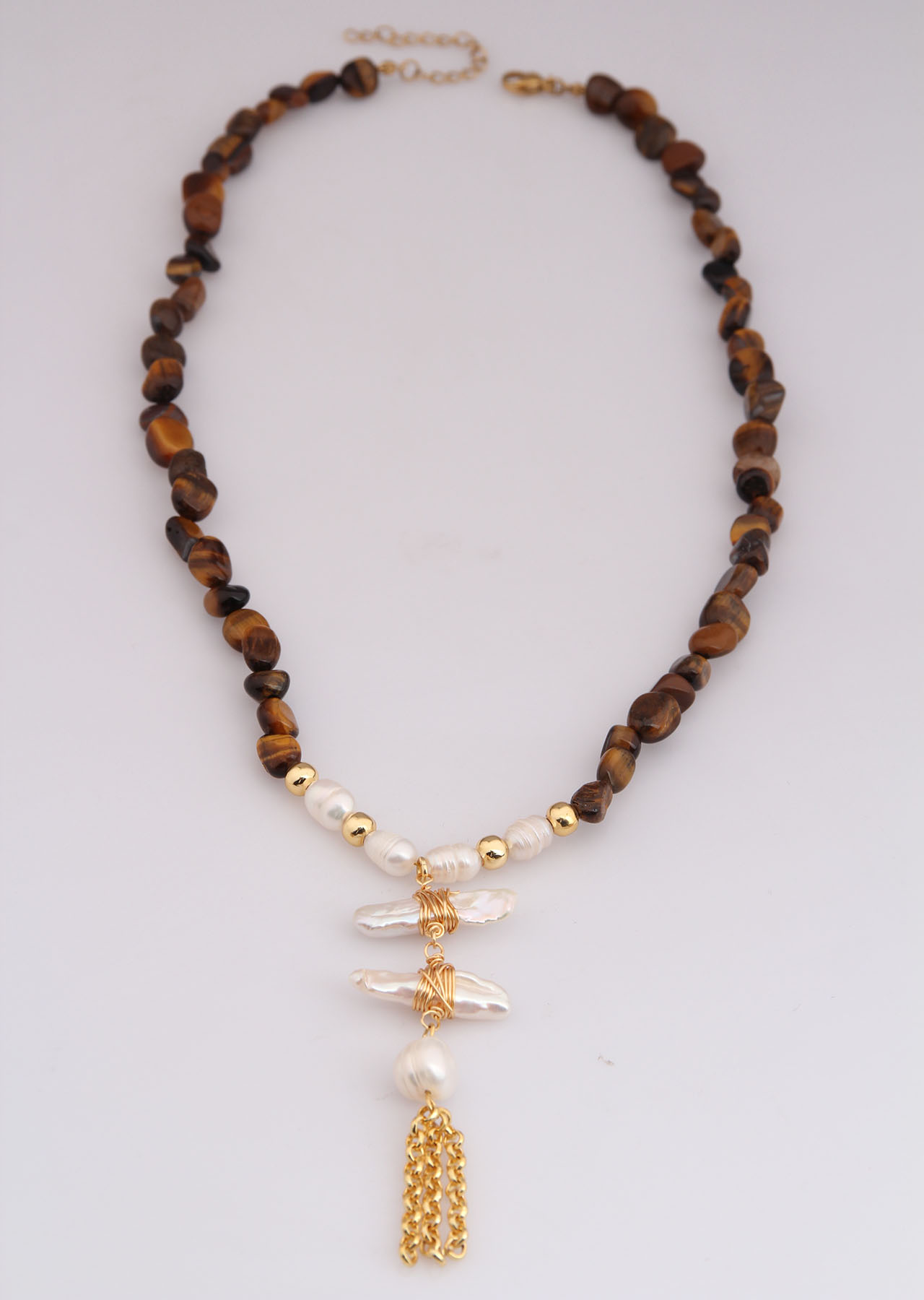 Tiger Eyes & Pearl Necklace