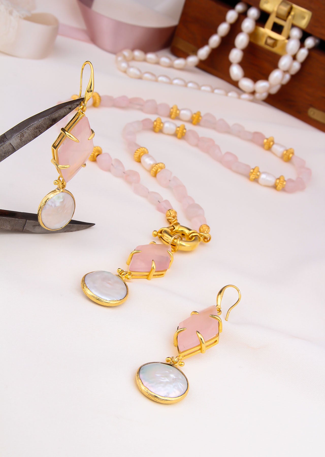 Pink Quartz & Pearl Set