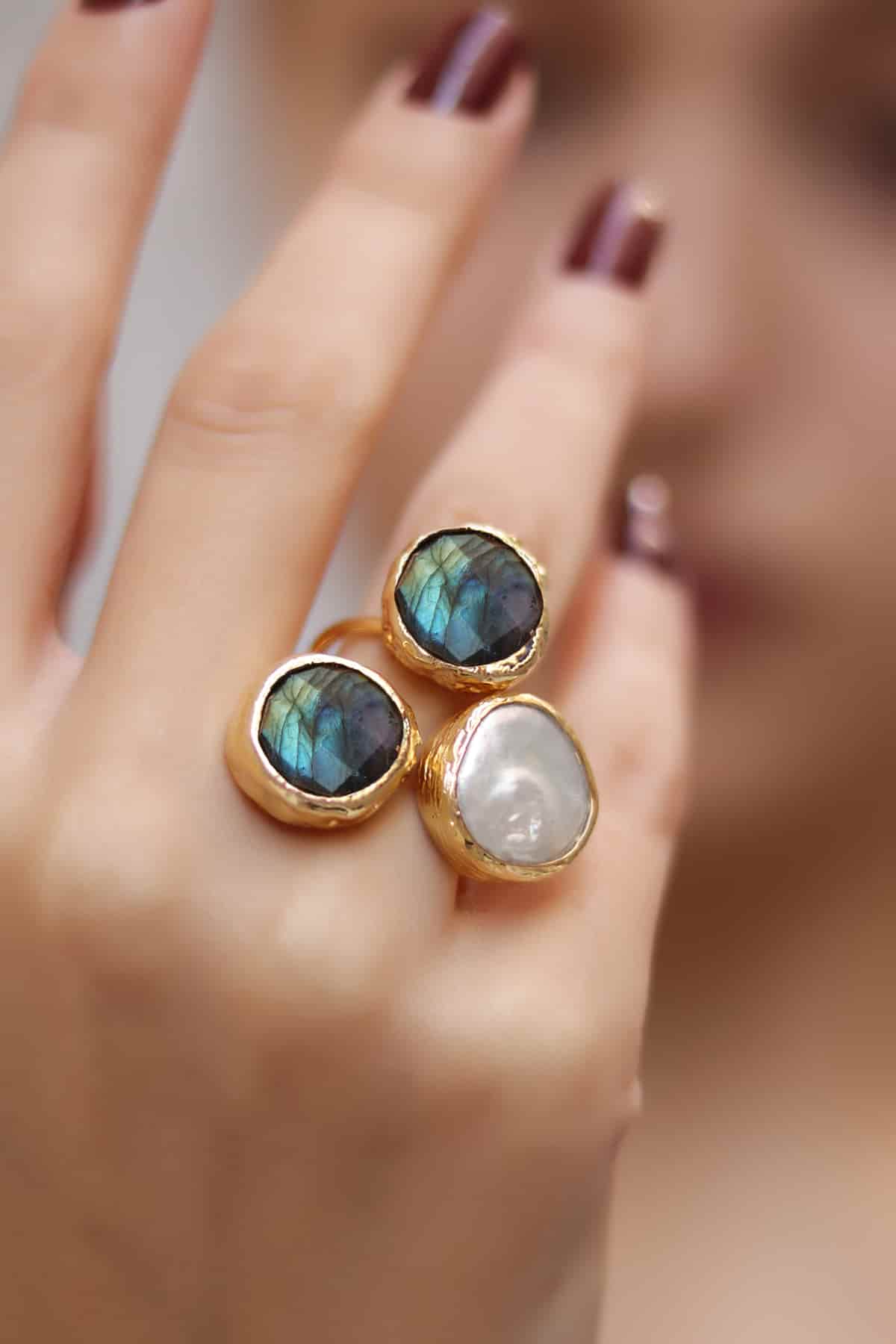 Labradorite & Pearl Bague