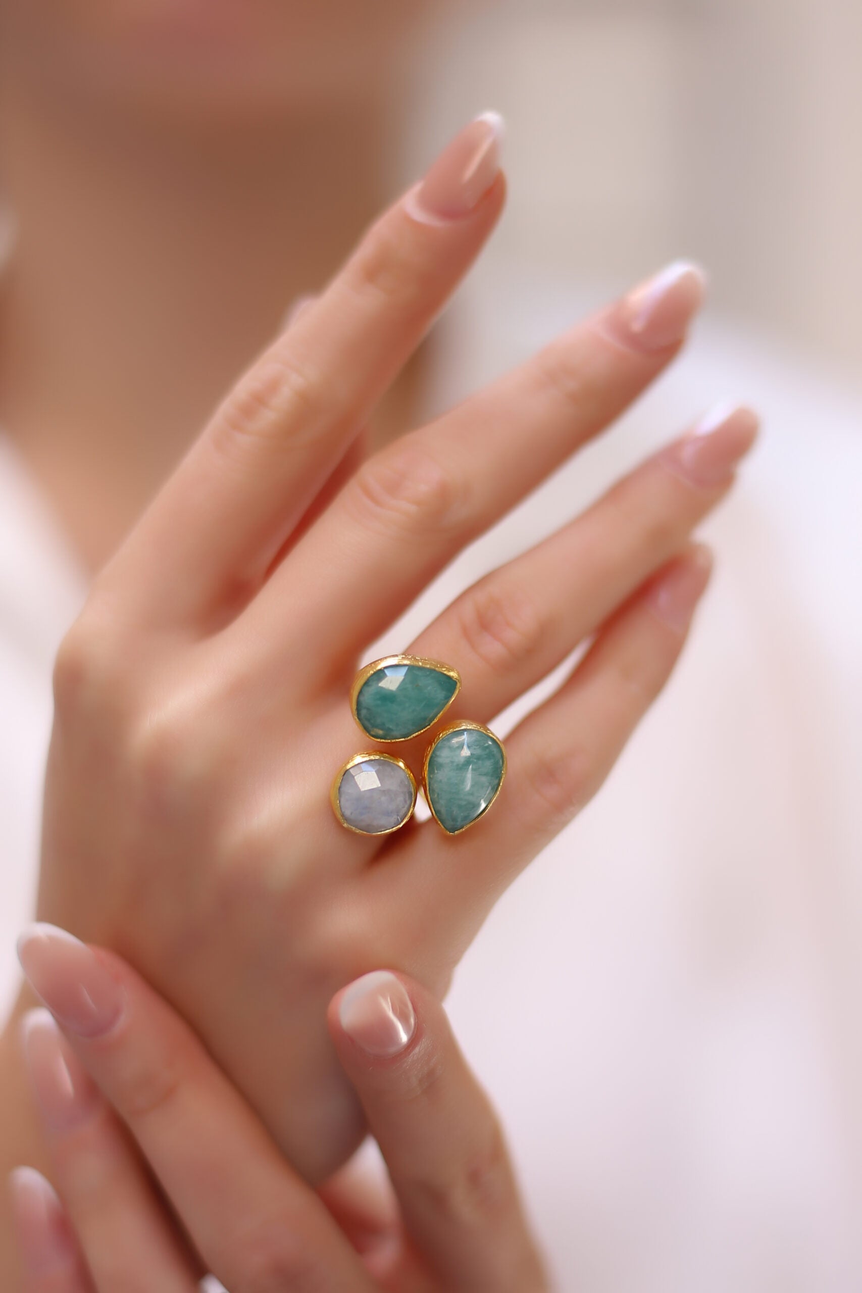 Amazonite & Moonstone Bague