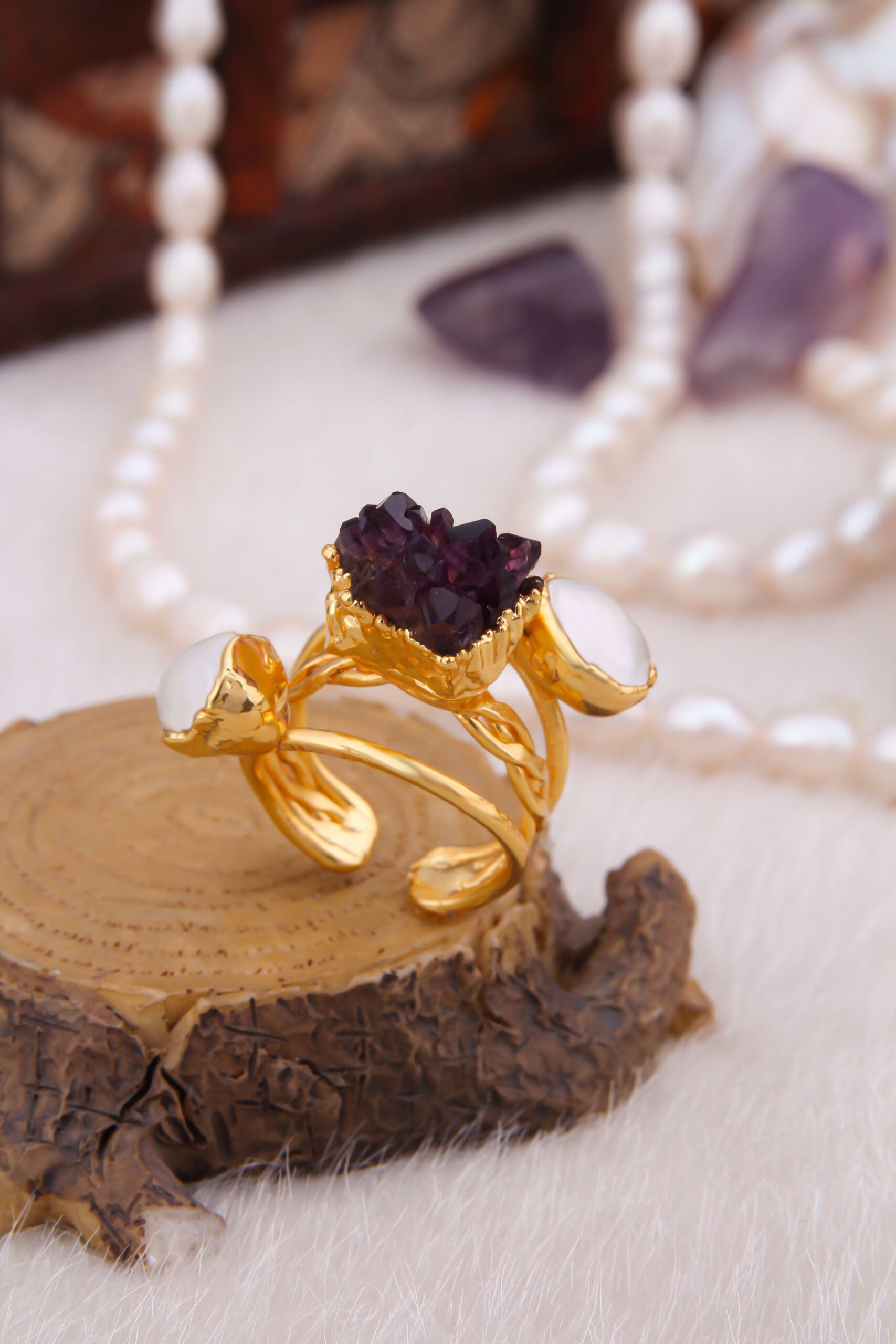Amethyst & Pearl Bague