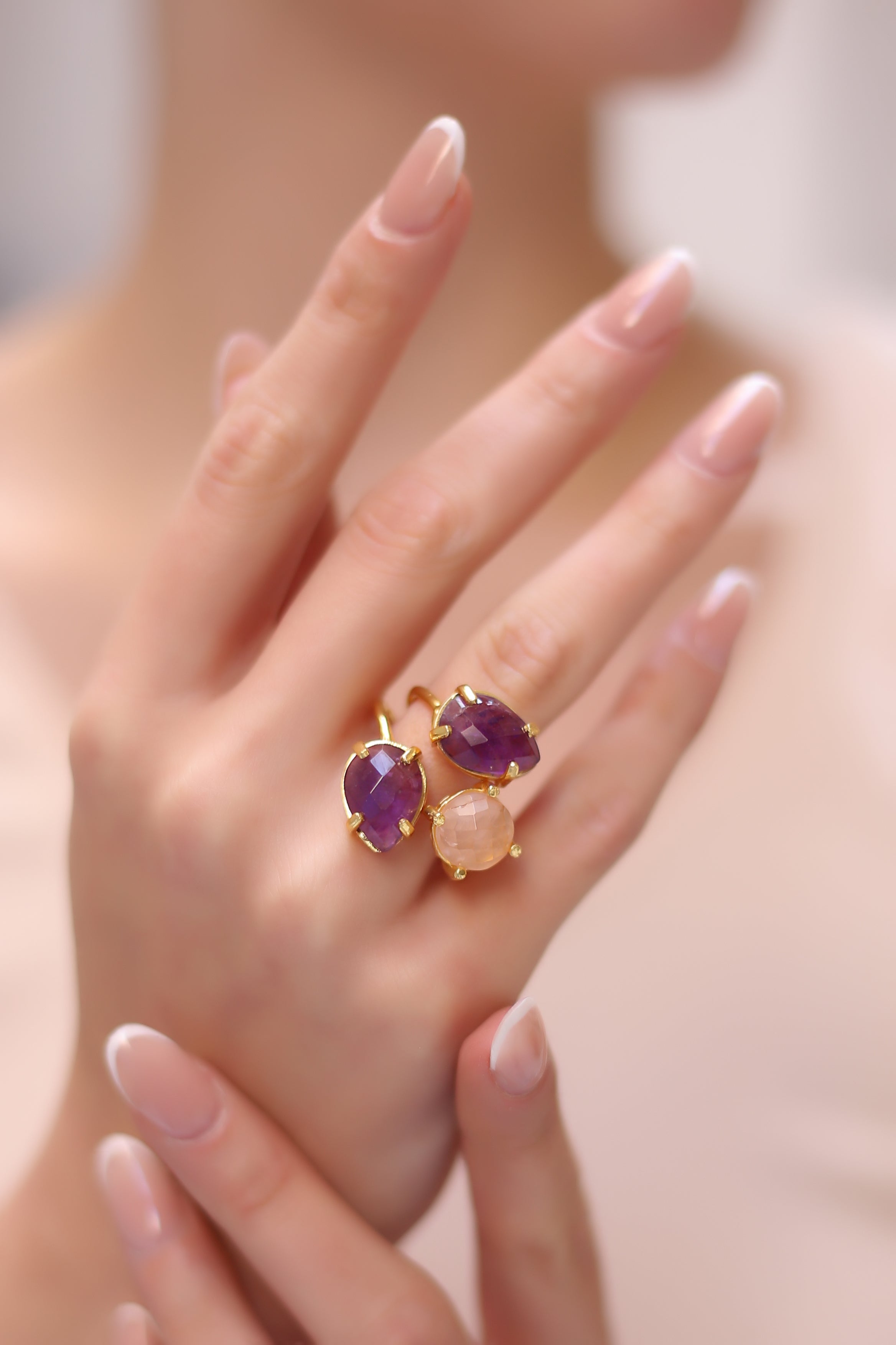 Amethyst & Pink Quartz Bague