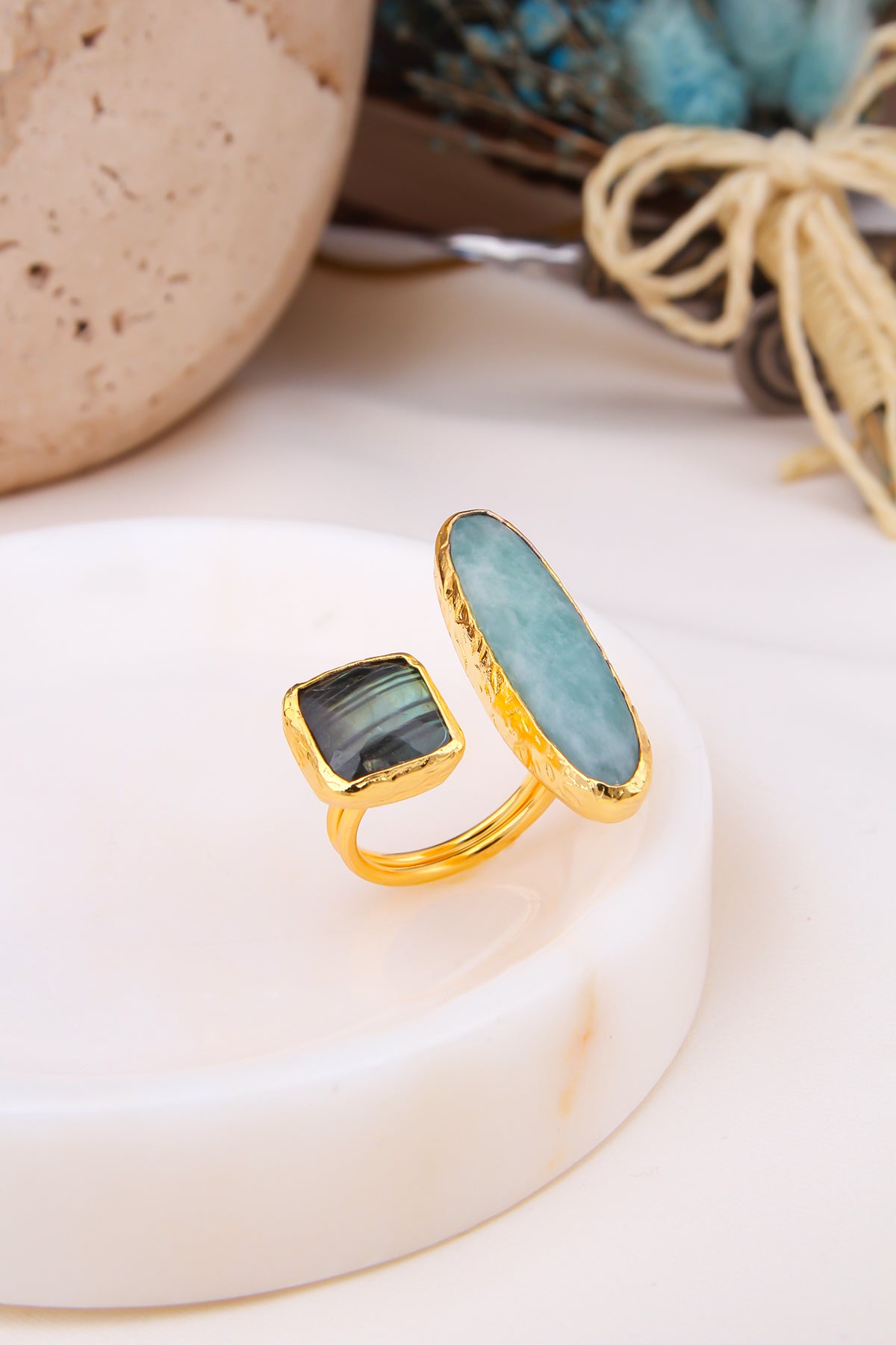 Amazonite & Labradorite Bague