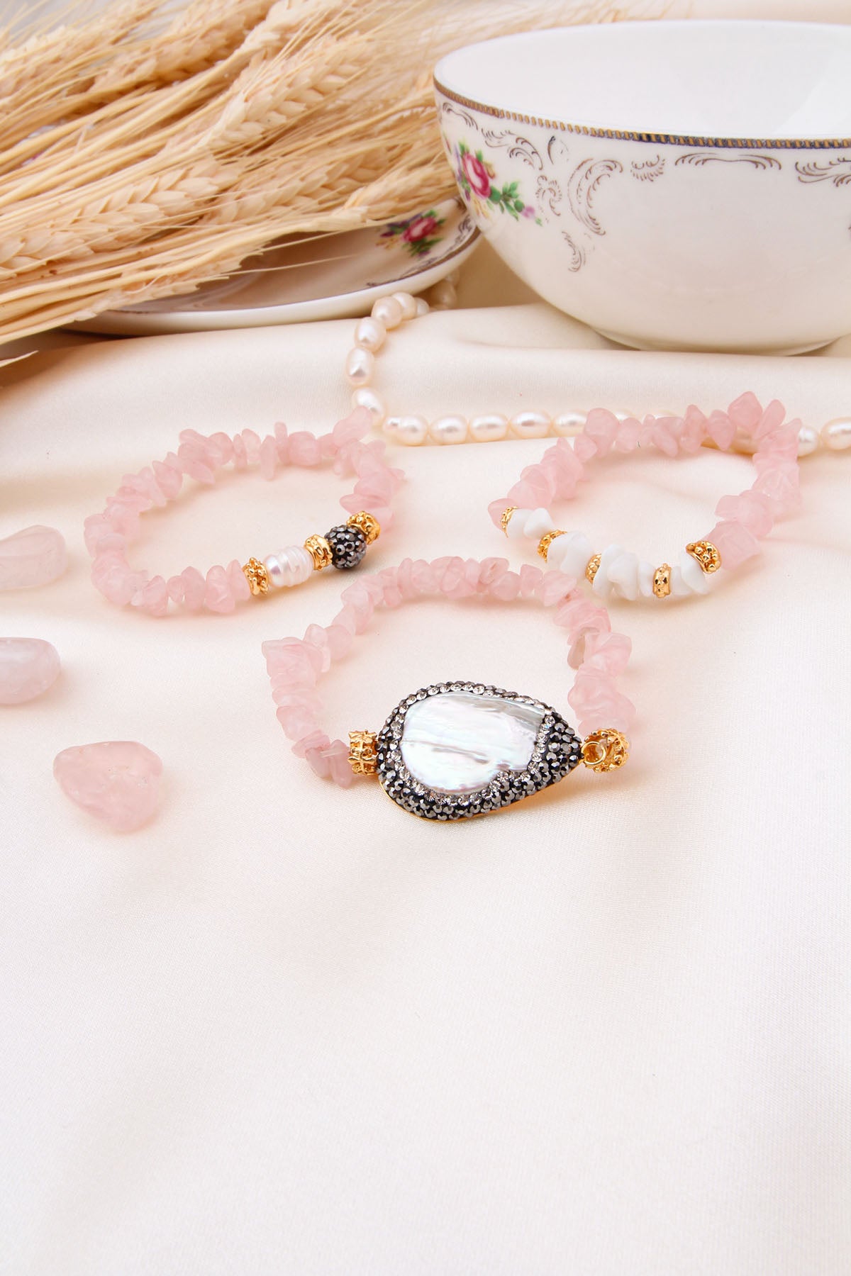 Pink Quartz & Pearl Bracelet