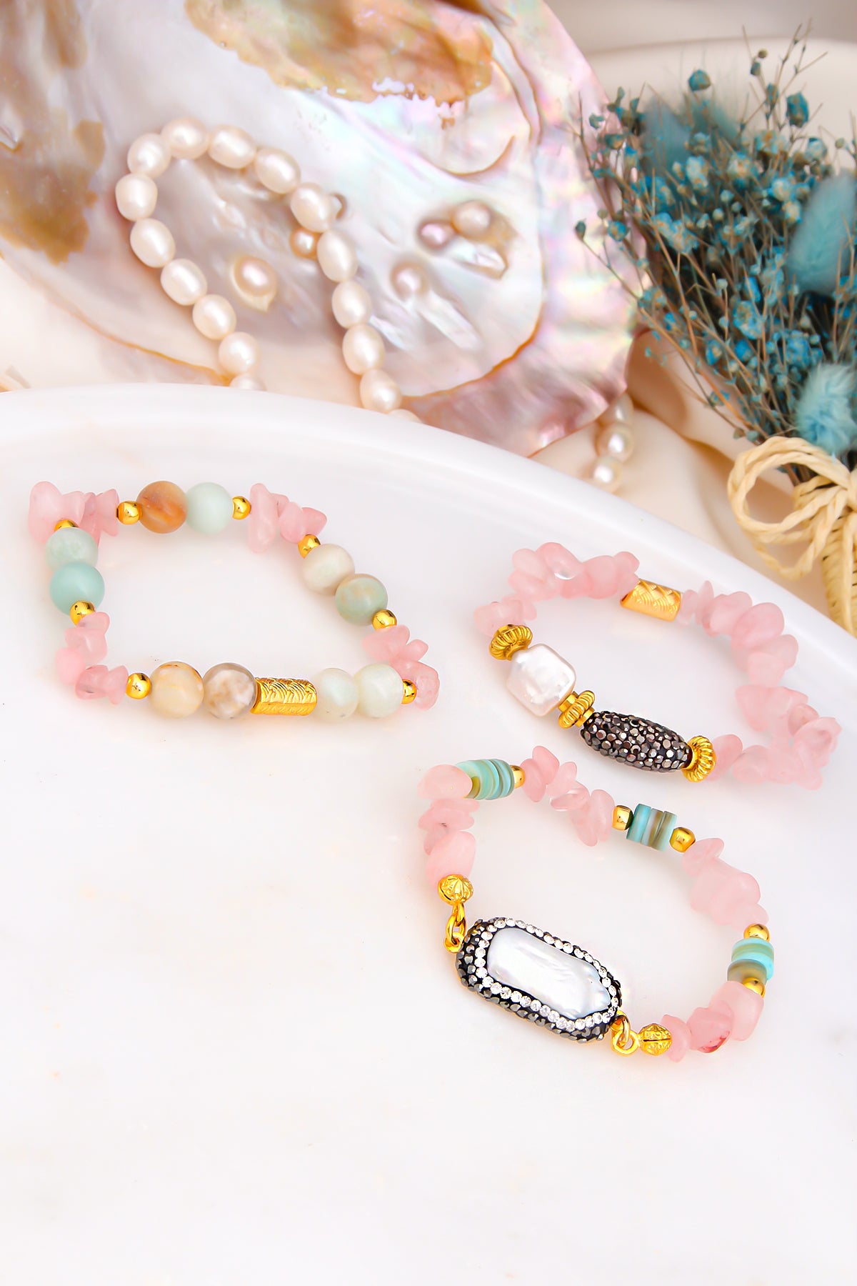 Pink Quartz & Pearl Bracelet