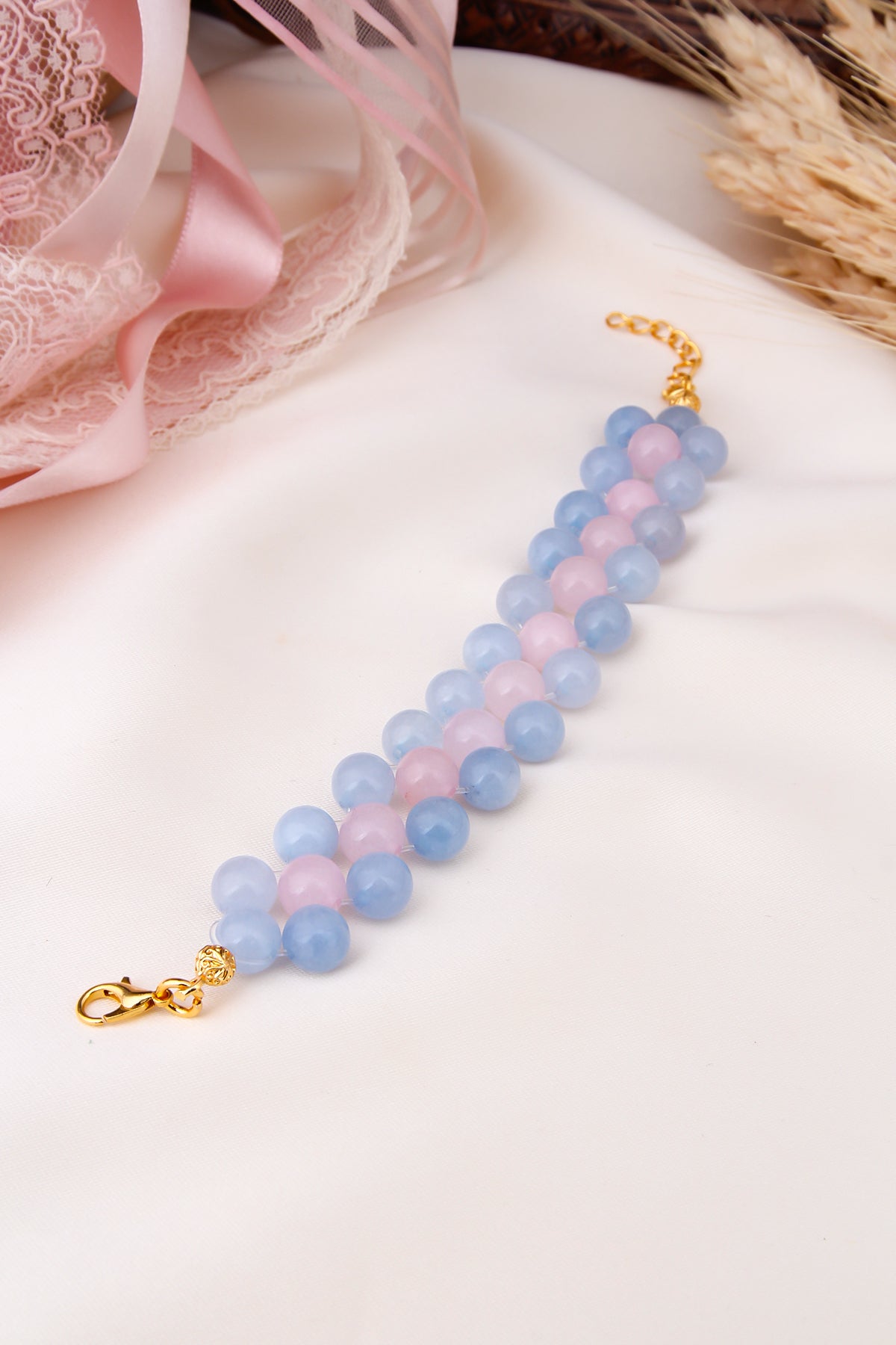 Blue Opal & Pink Quartz Bracelet