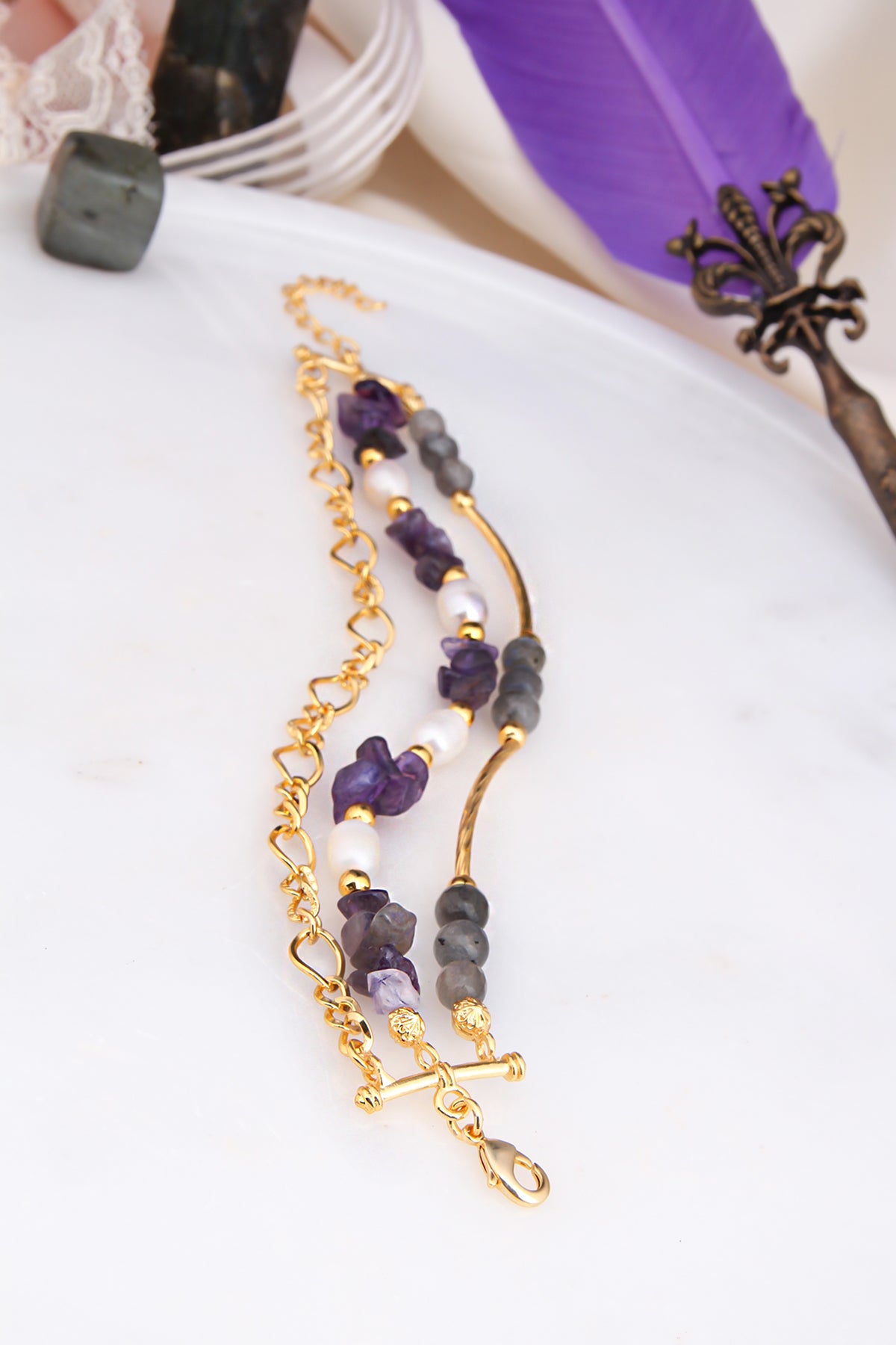 Labaradorite & Amethyst & Pearl Bracelet