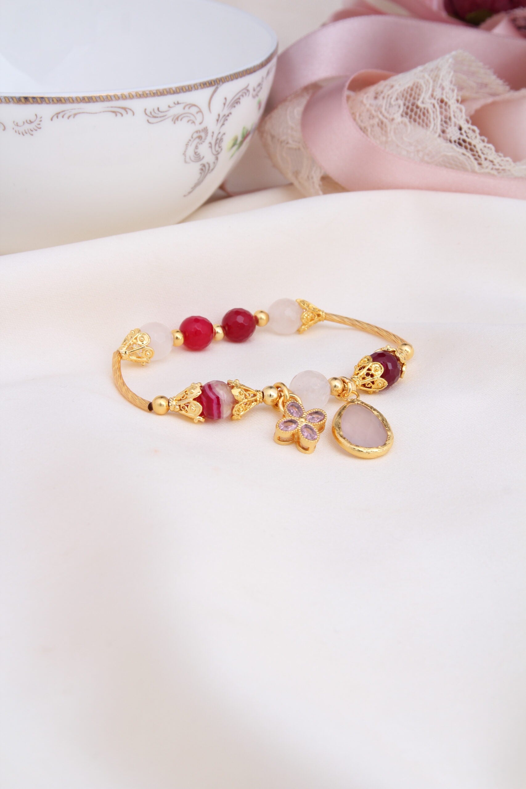 Pink Quartz & Agate Bracelet