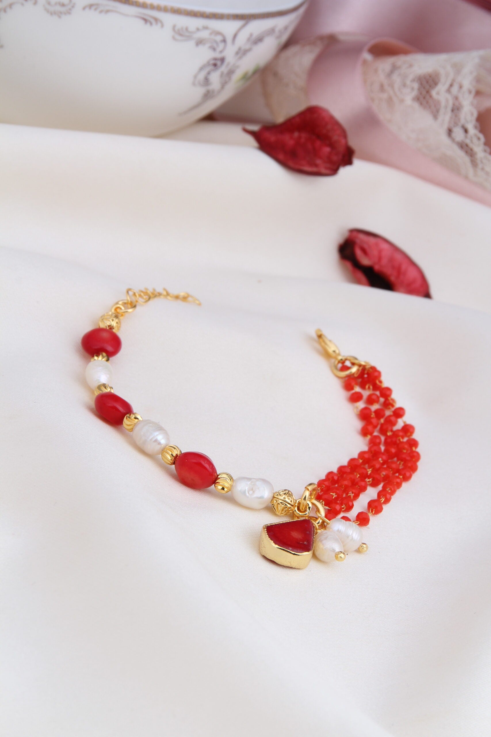 Coral & Pearl Bracelet