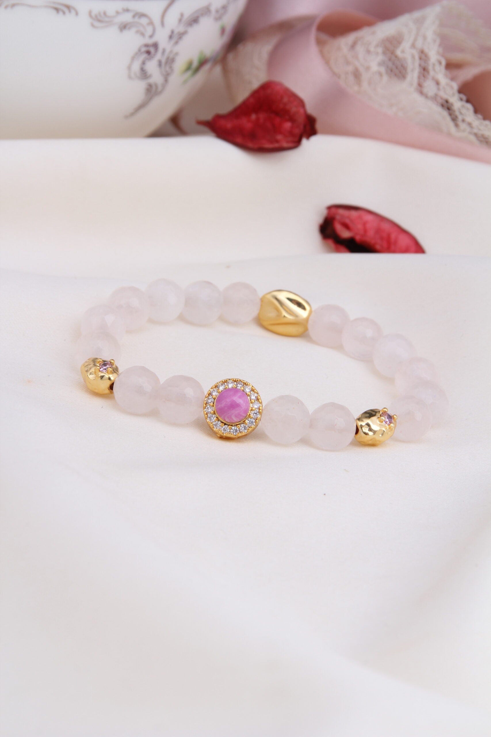 Pink Quartz & Zircon & Varasite Bracelet