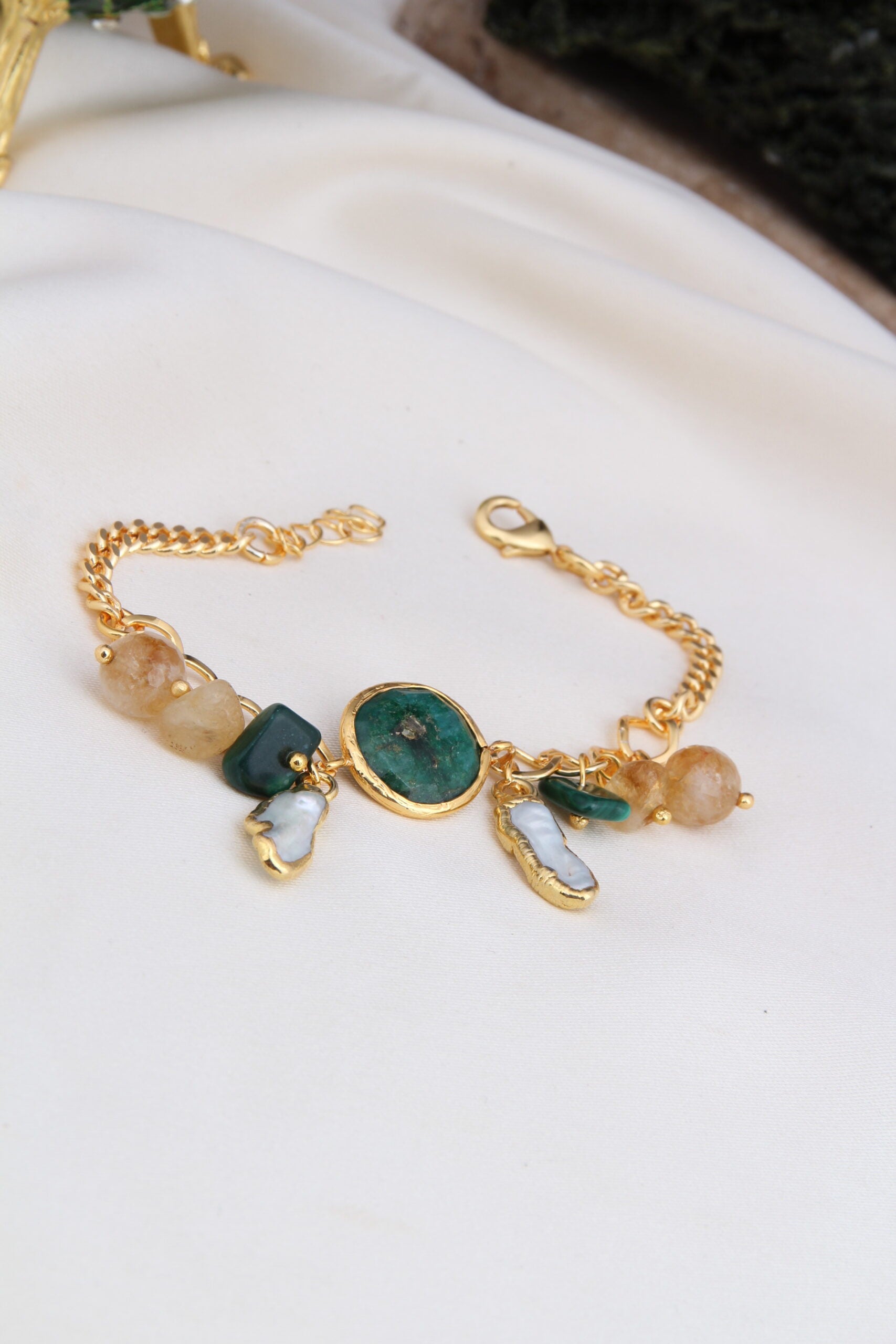 Malahite & Citrine & Pearl & Agathe Bracelet