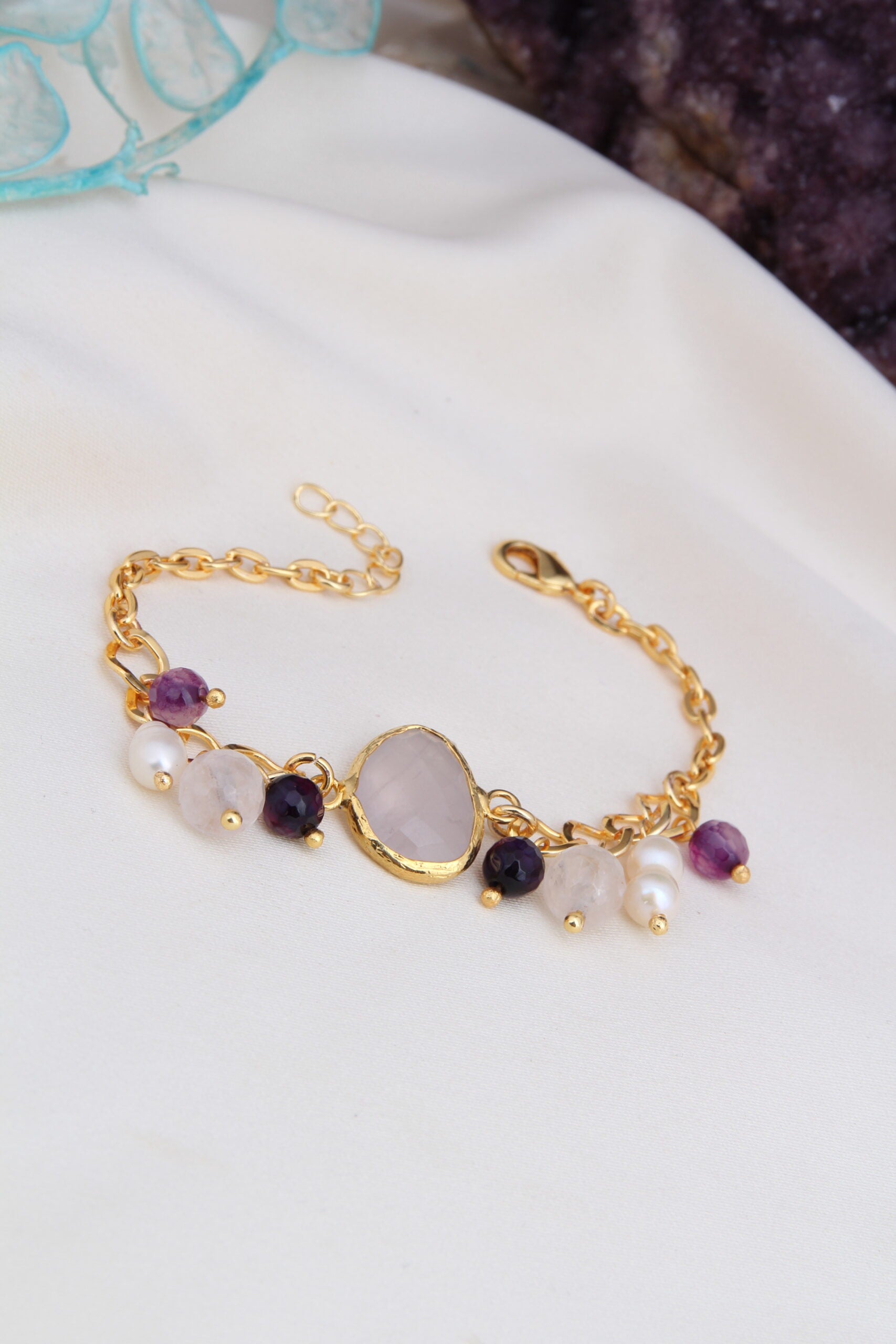 Ametyhst & Pearl & Pink Quartz Bracelet