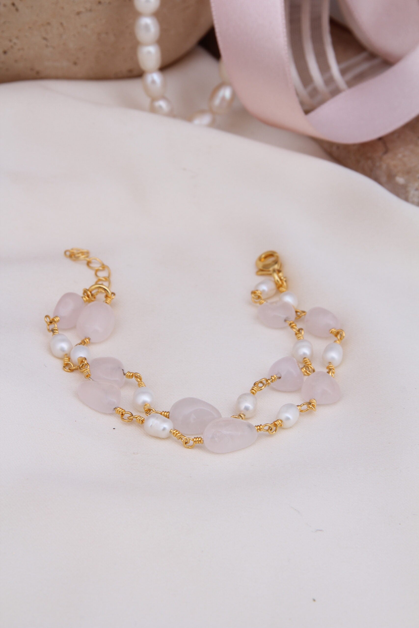 Pink Quartz & Pearl Bracelet