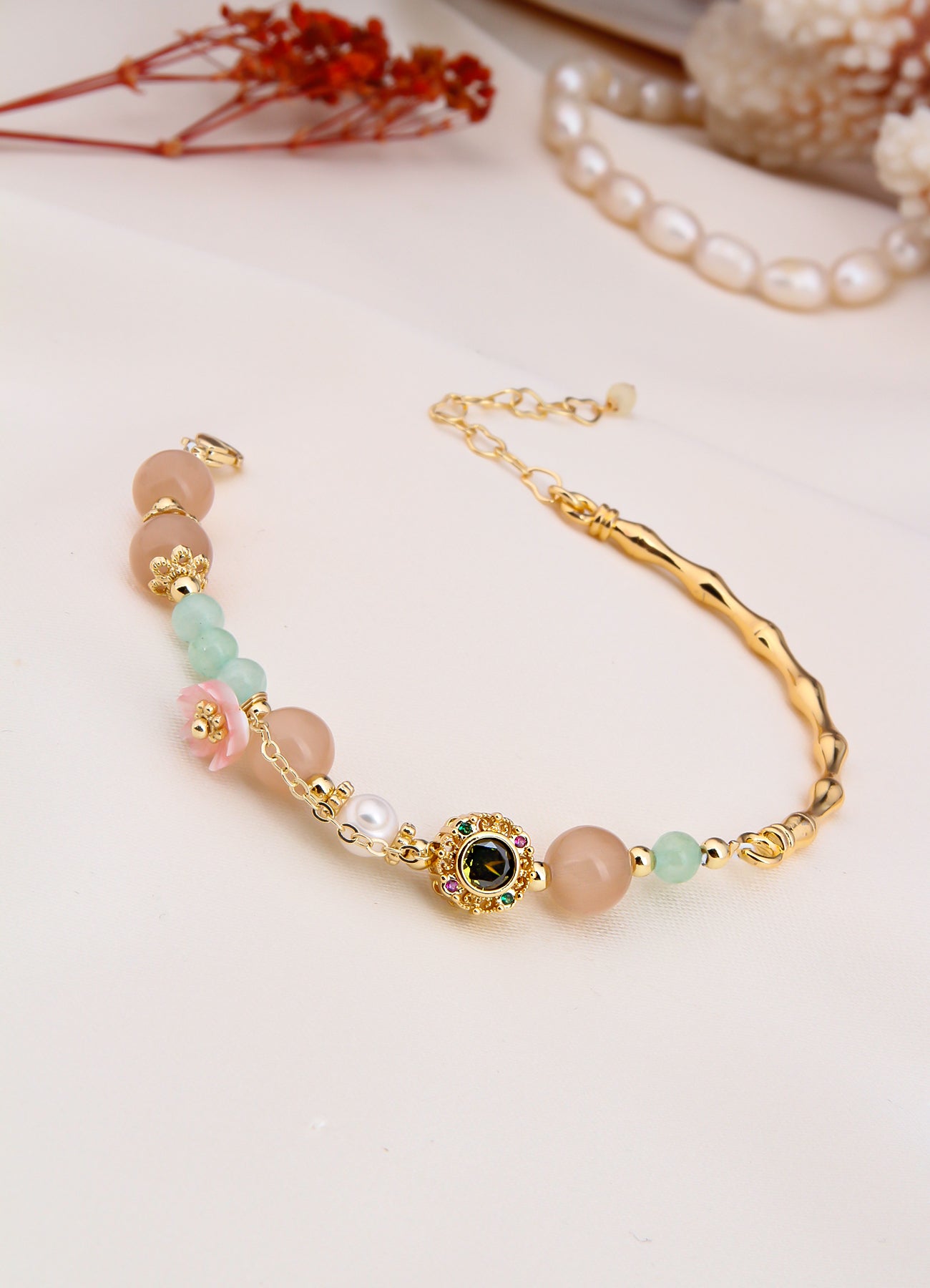 Pink Quartz & Pearl Bracelet