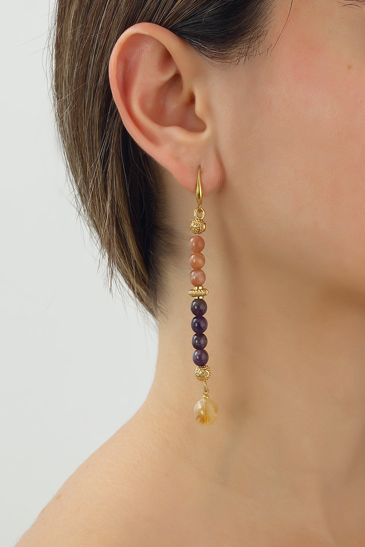 Sun Stone & Amethyst Earring