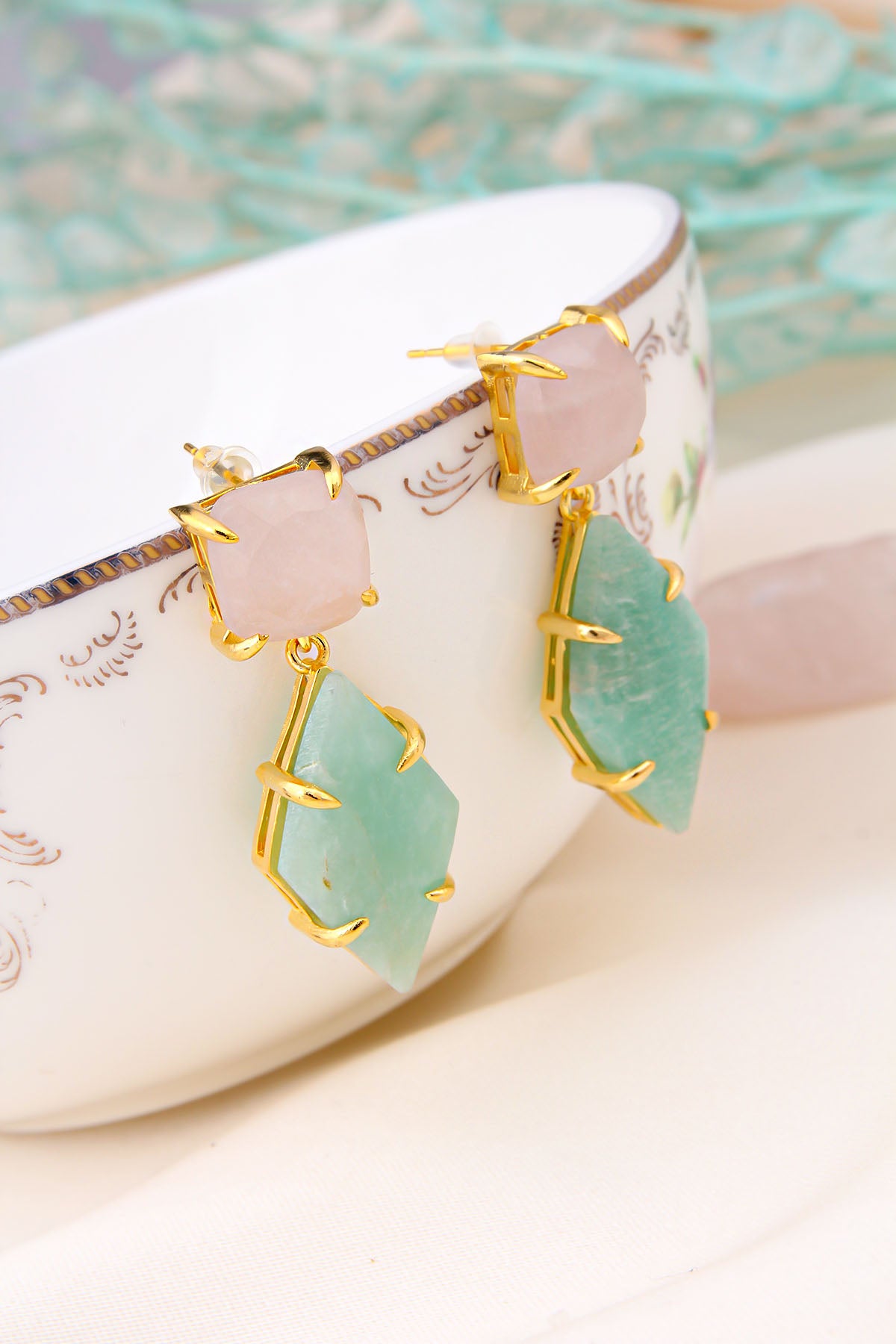 Pink Quartz & Amazonite Earring