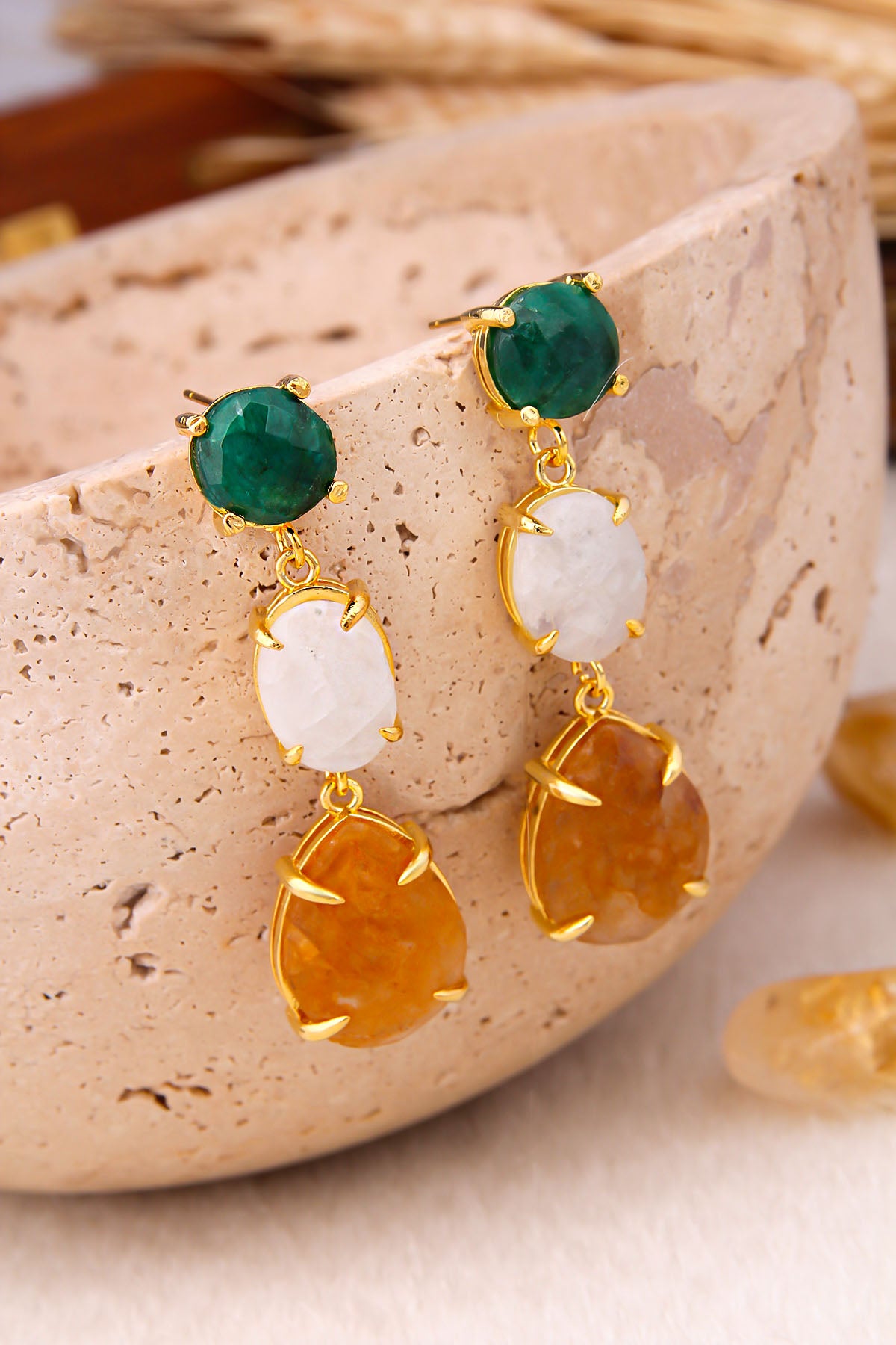 Agate & MoonStone & Citrine Earring