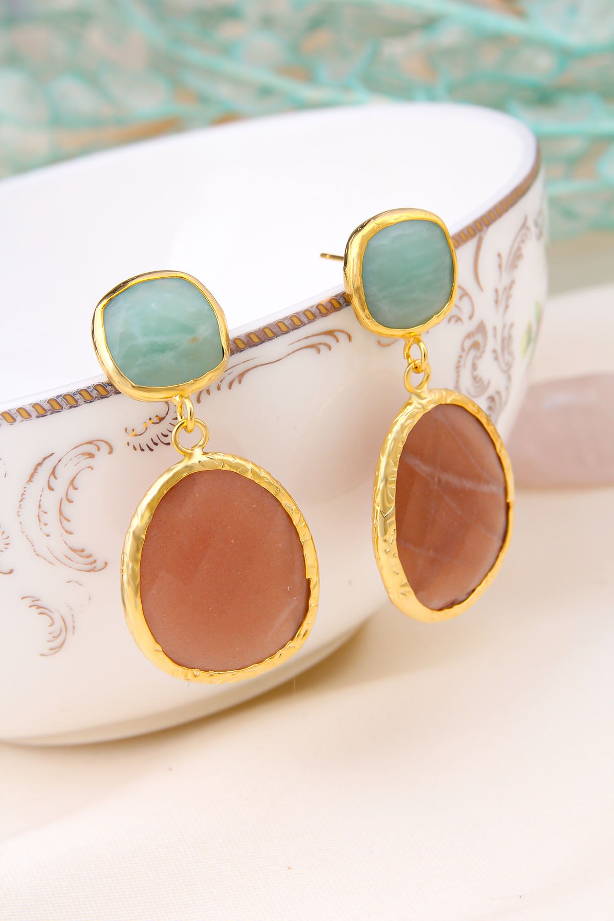Amazonite & Sun Stone Earring