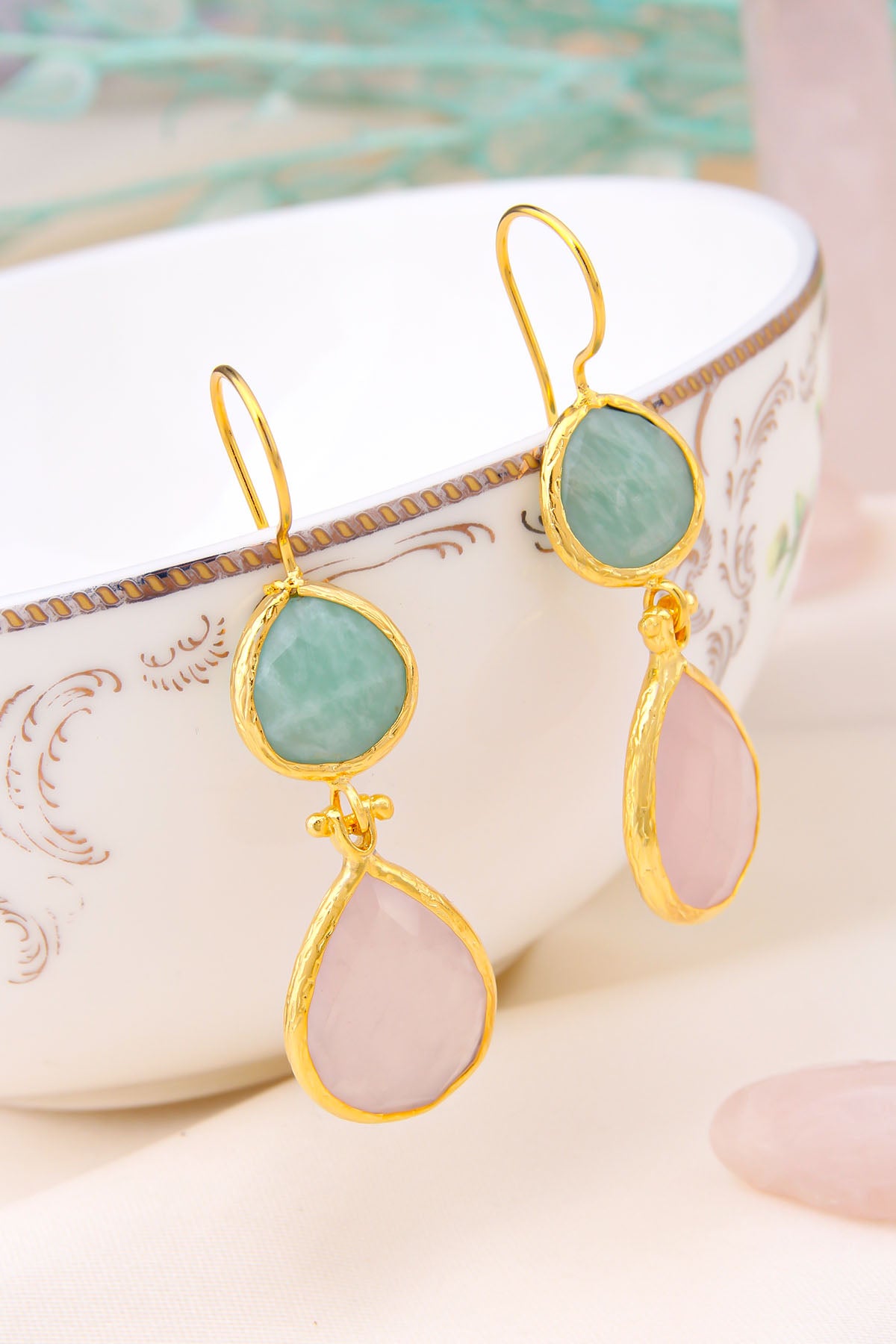 Amazonite & Pink Quartz Earring