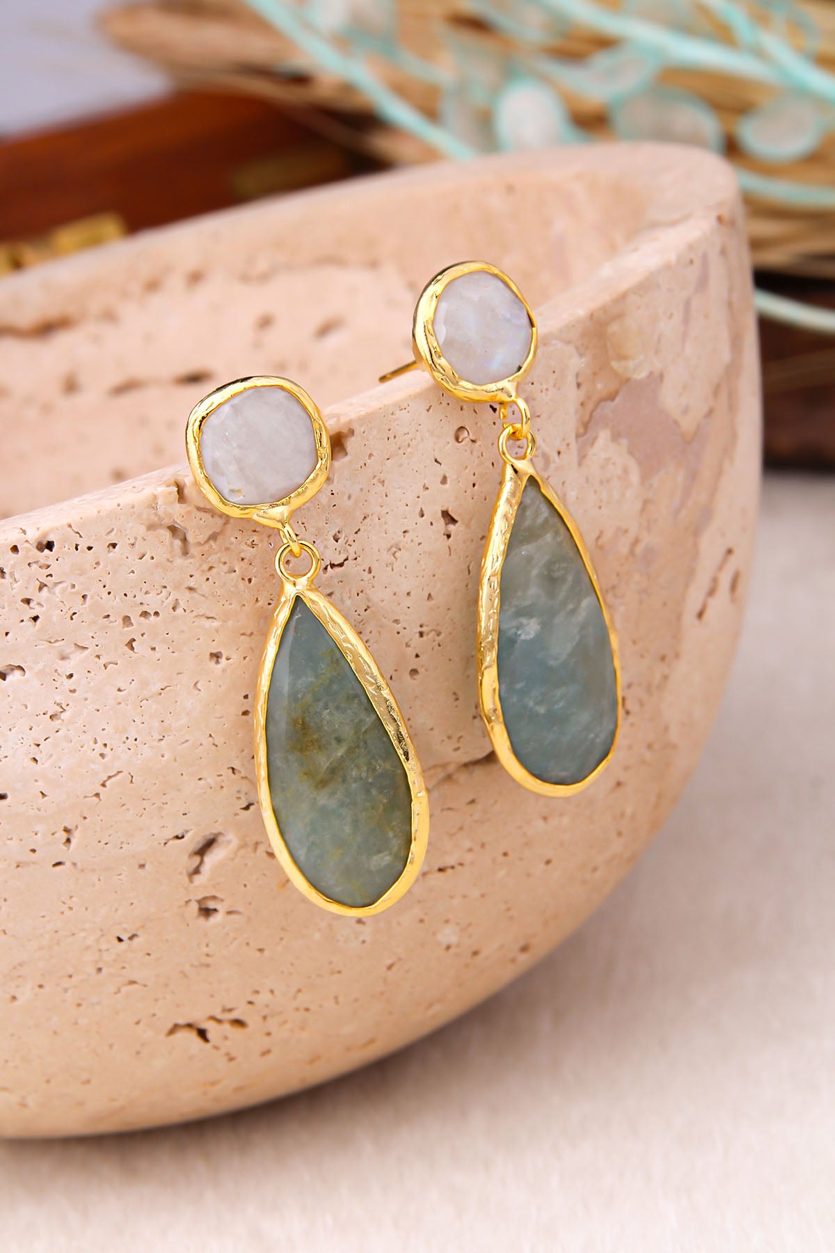 MoonStone & Aquamarine Earring