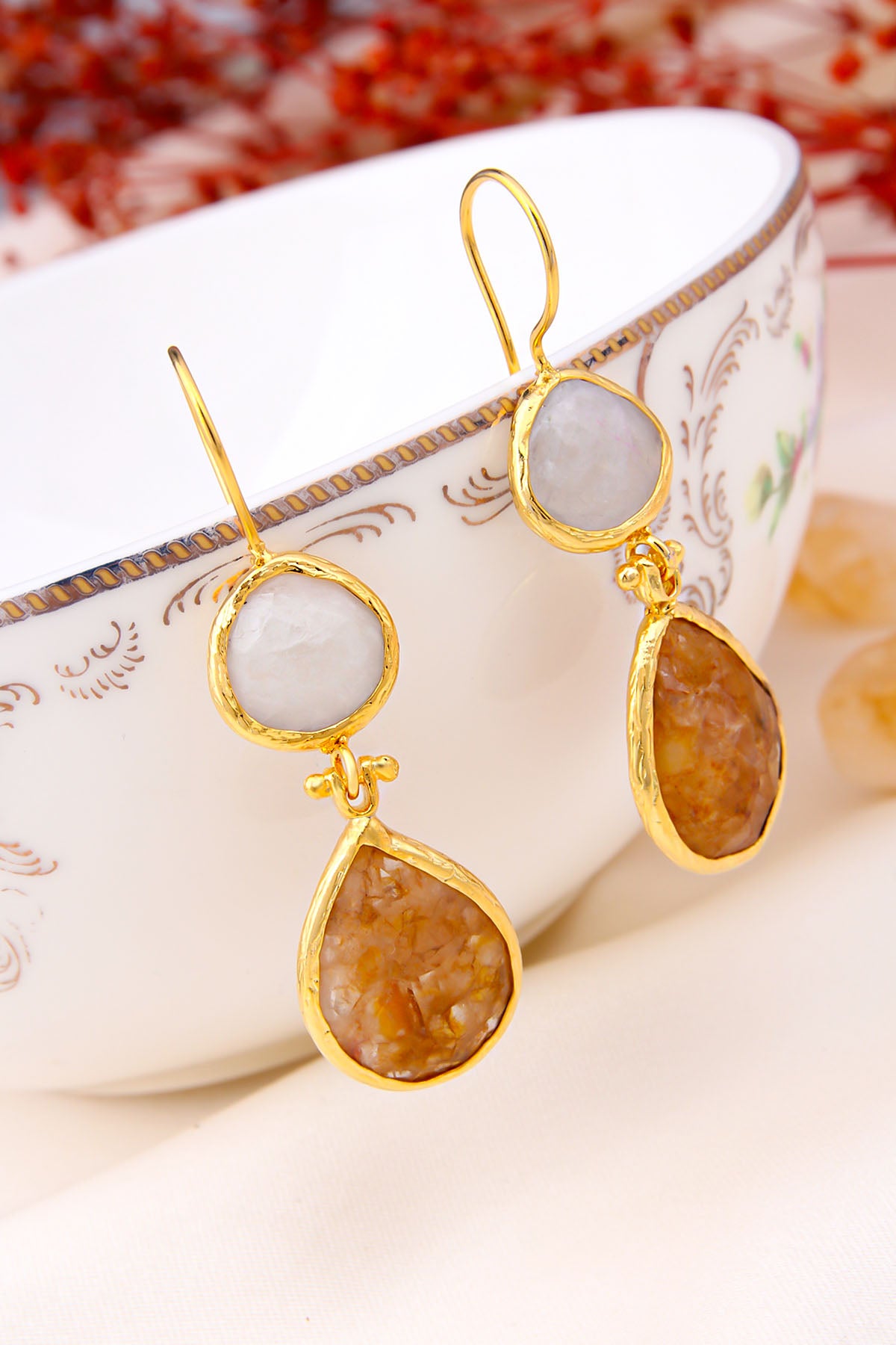 MoonStone & Citirne Earring