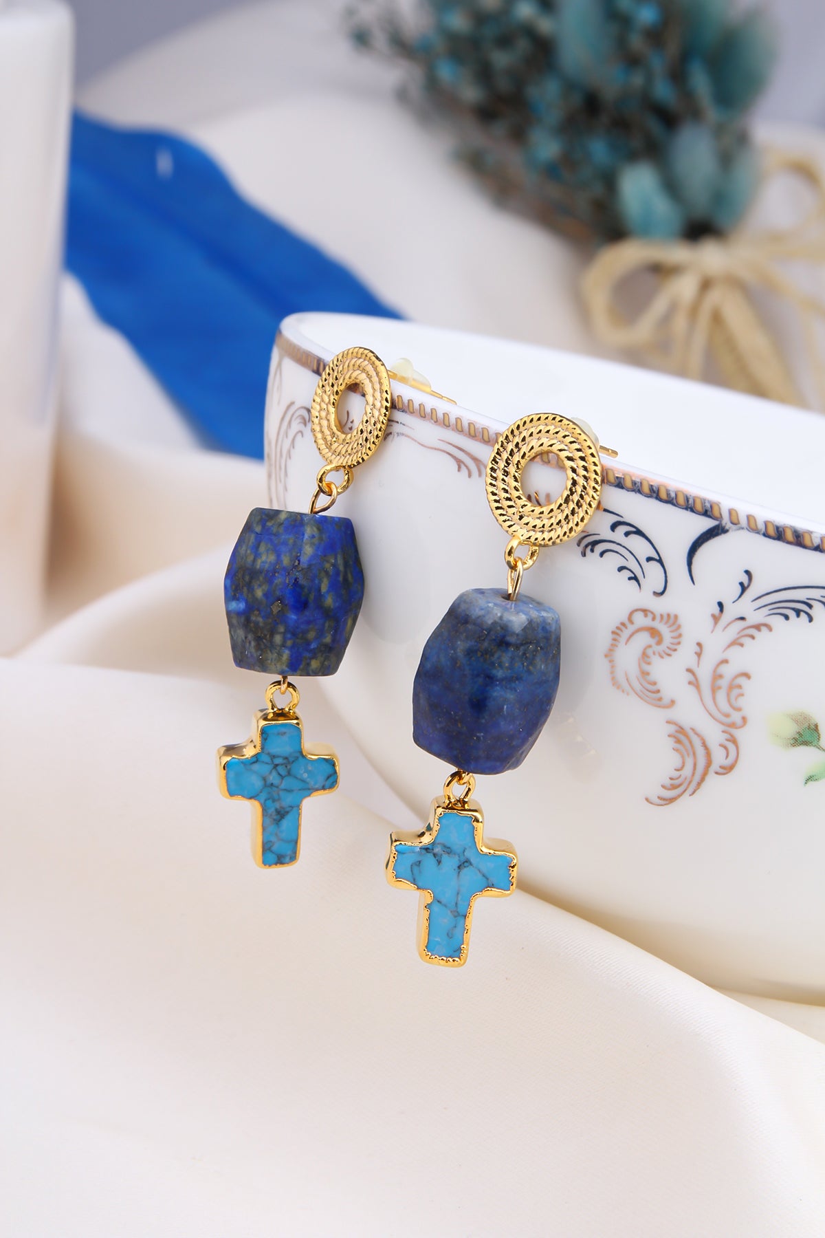 Lapis & Turquoise Boucles d'oreilles