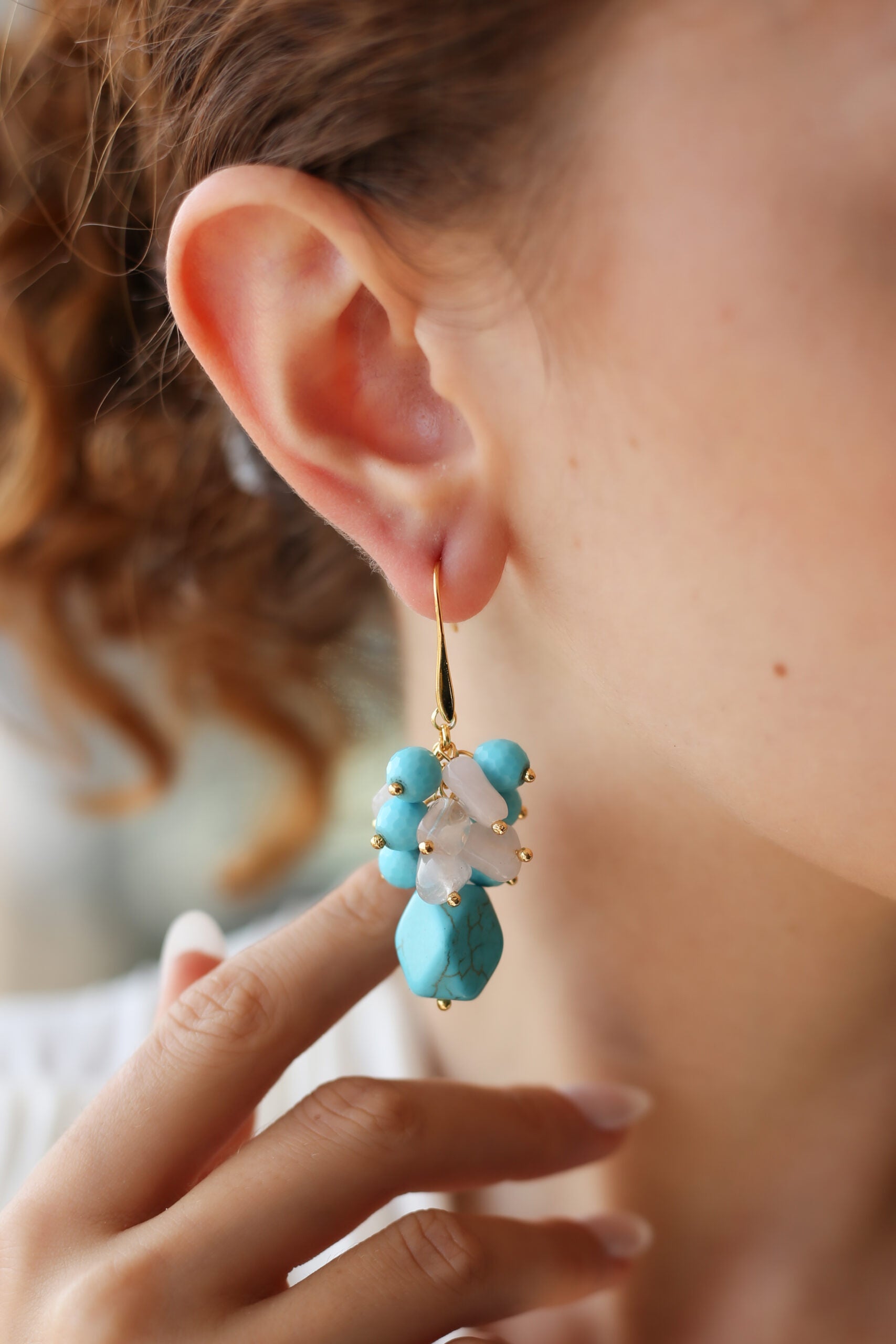 Turquoise & Pink Quartz Boucles d'oreilles