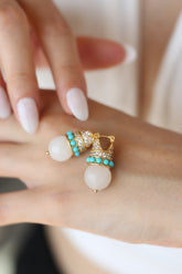 Pink Quartz & Zircon & Turquoise Boucles d'oreilles