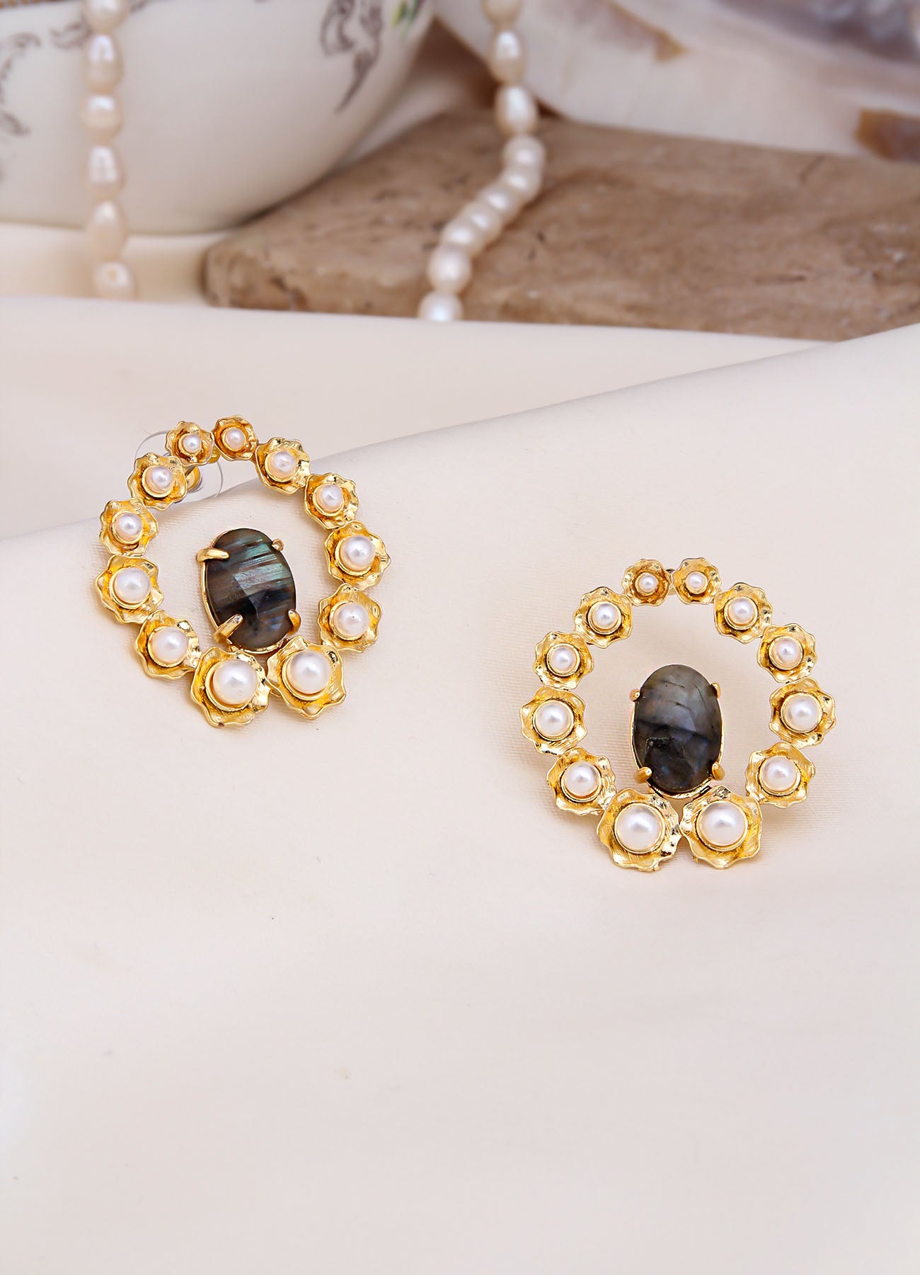 Labradorite & Pearl Boucles D'Oreilles