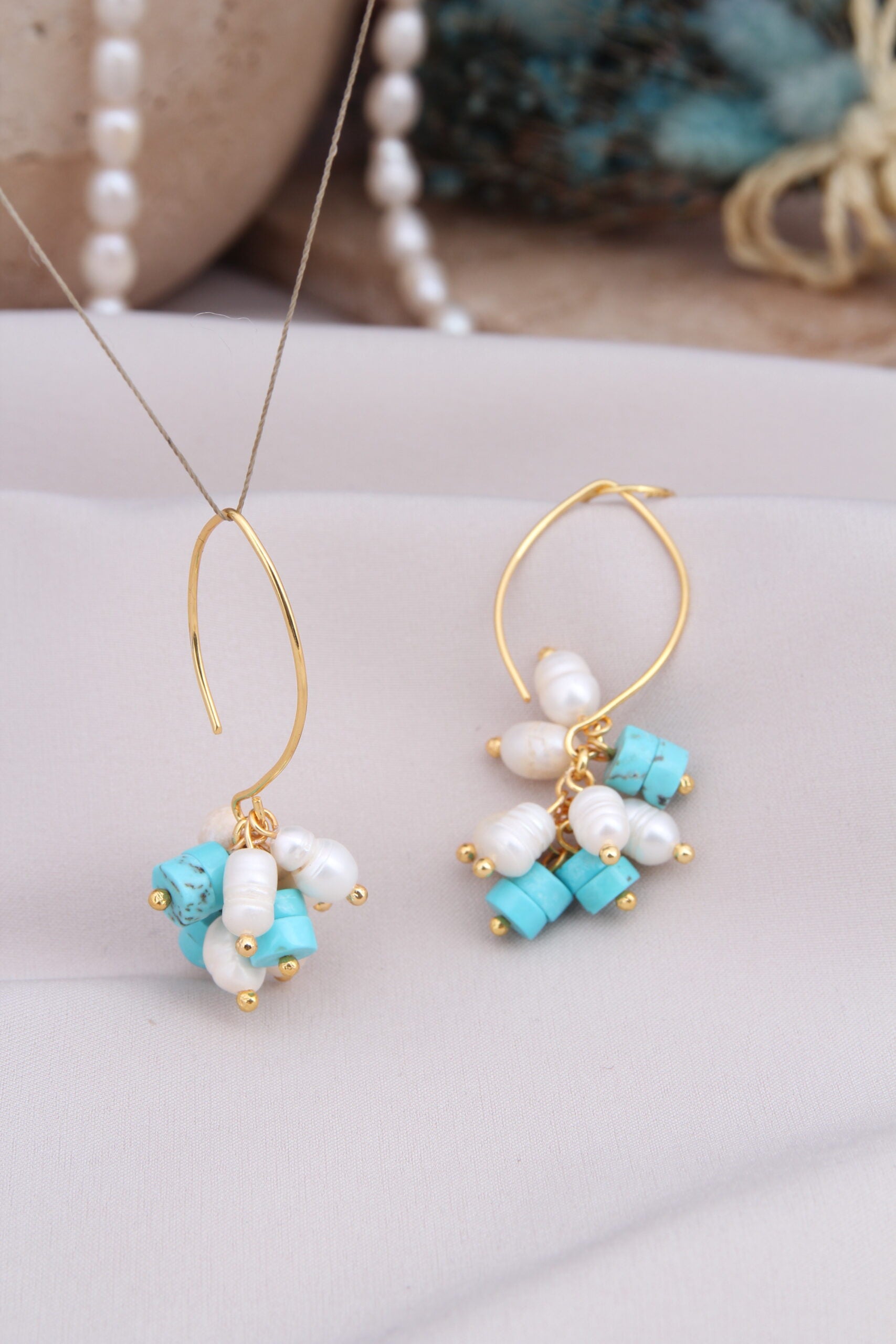 Turquoise & Pearl Boucles d'oreilles
