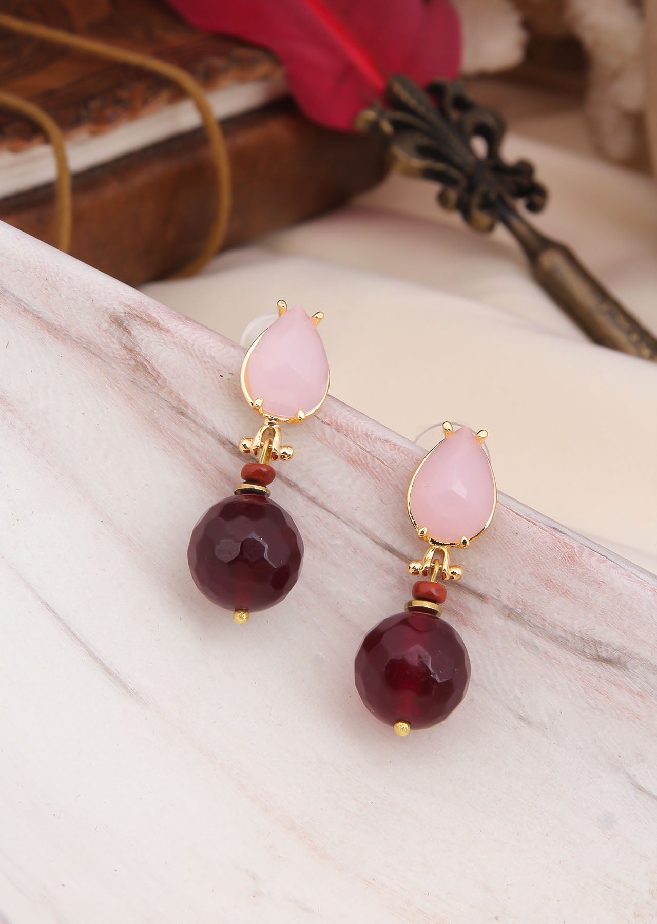 Pink Quartz & Garnet Earring