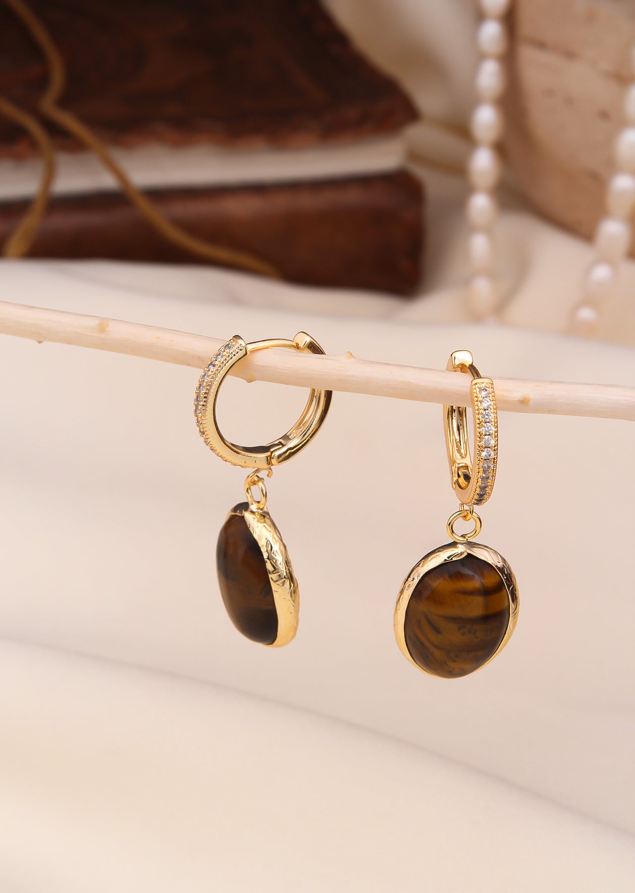 Zircon & Tiger Eyes Earring