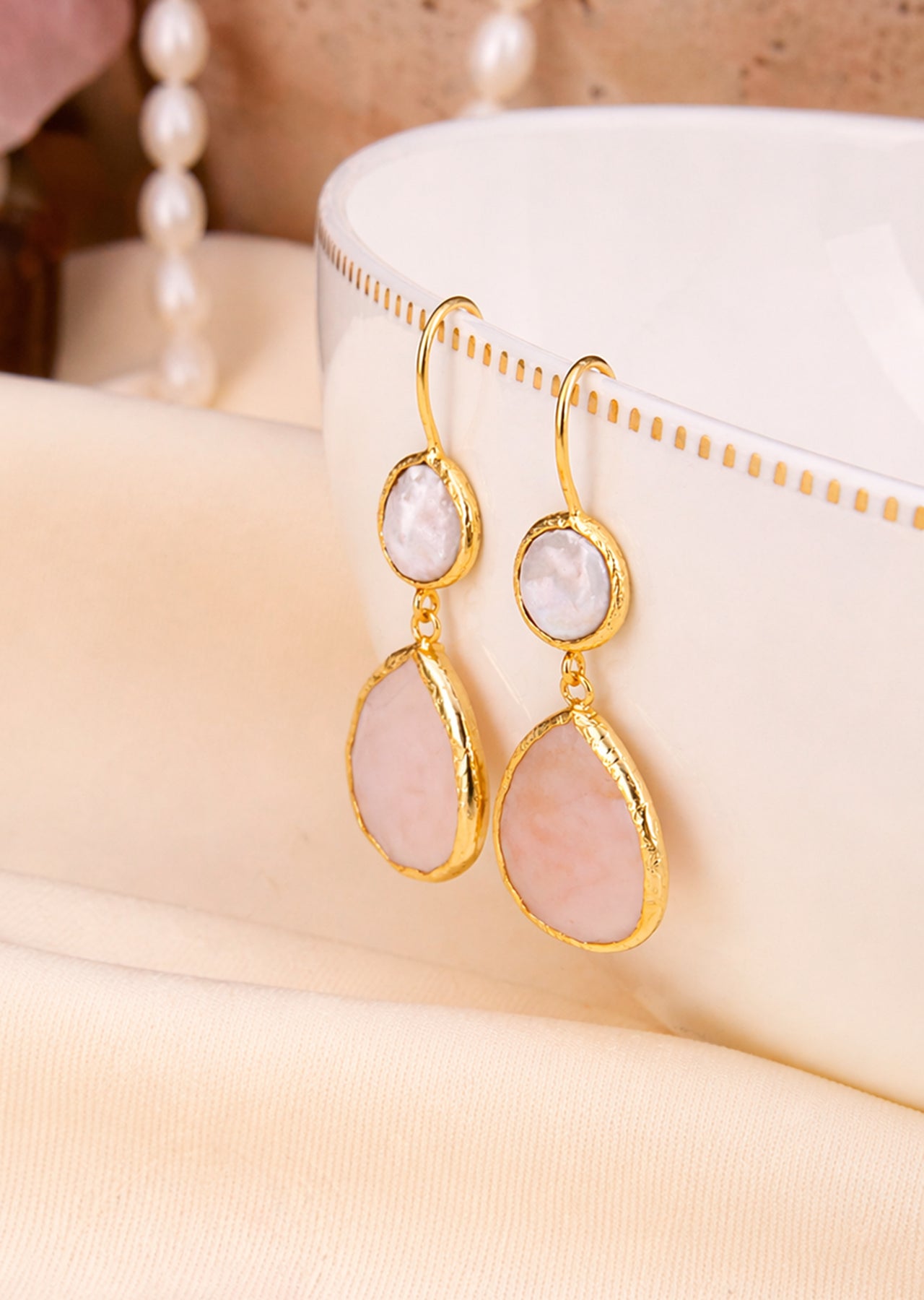 Pearl & Pink Quartz Earring