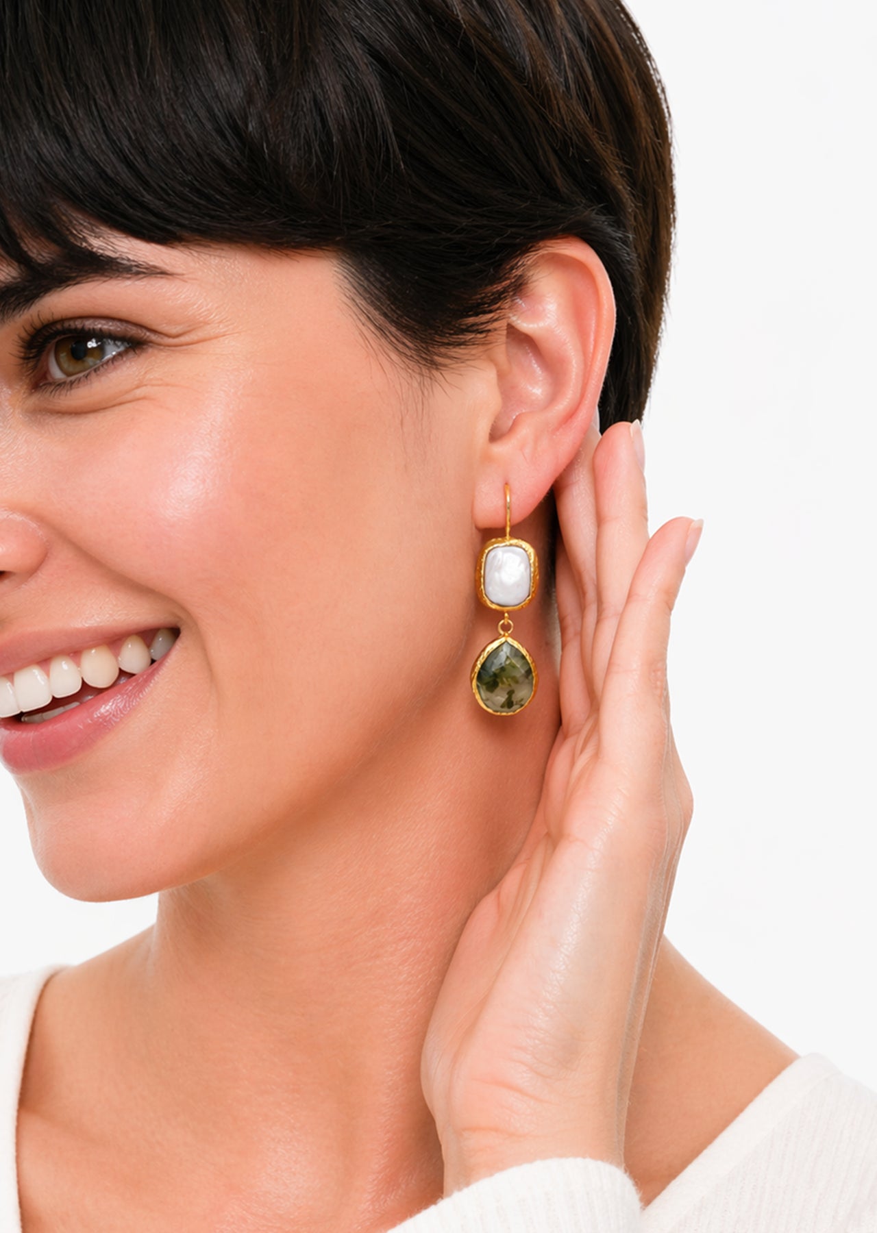 Pearl & Prehnite Earring