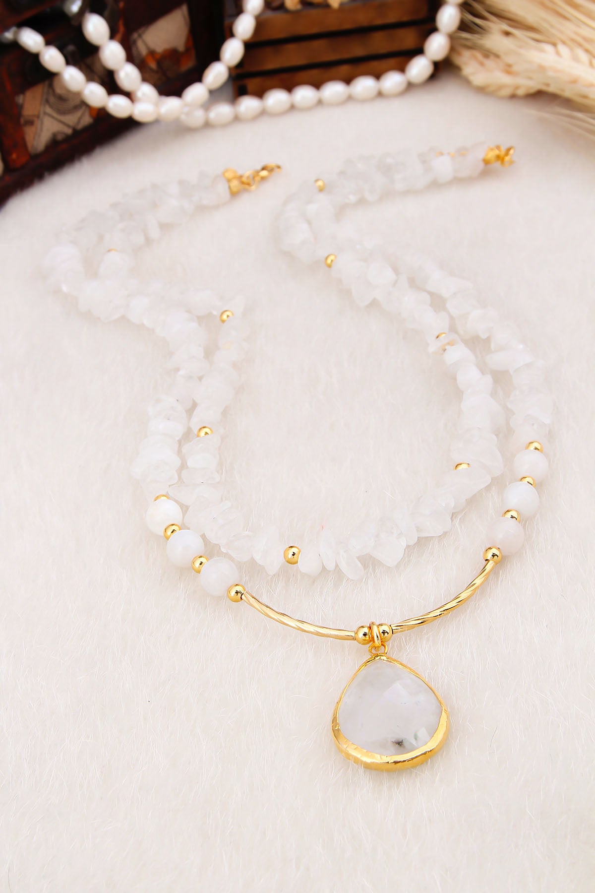 Moon Stone & Pink Quartz Necklace