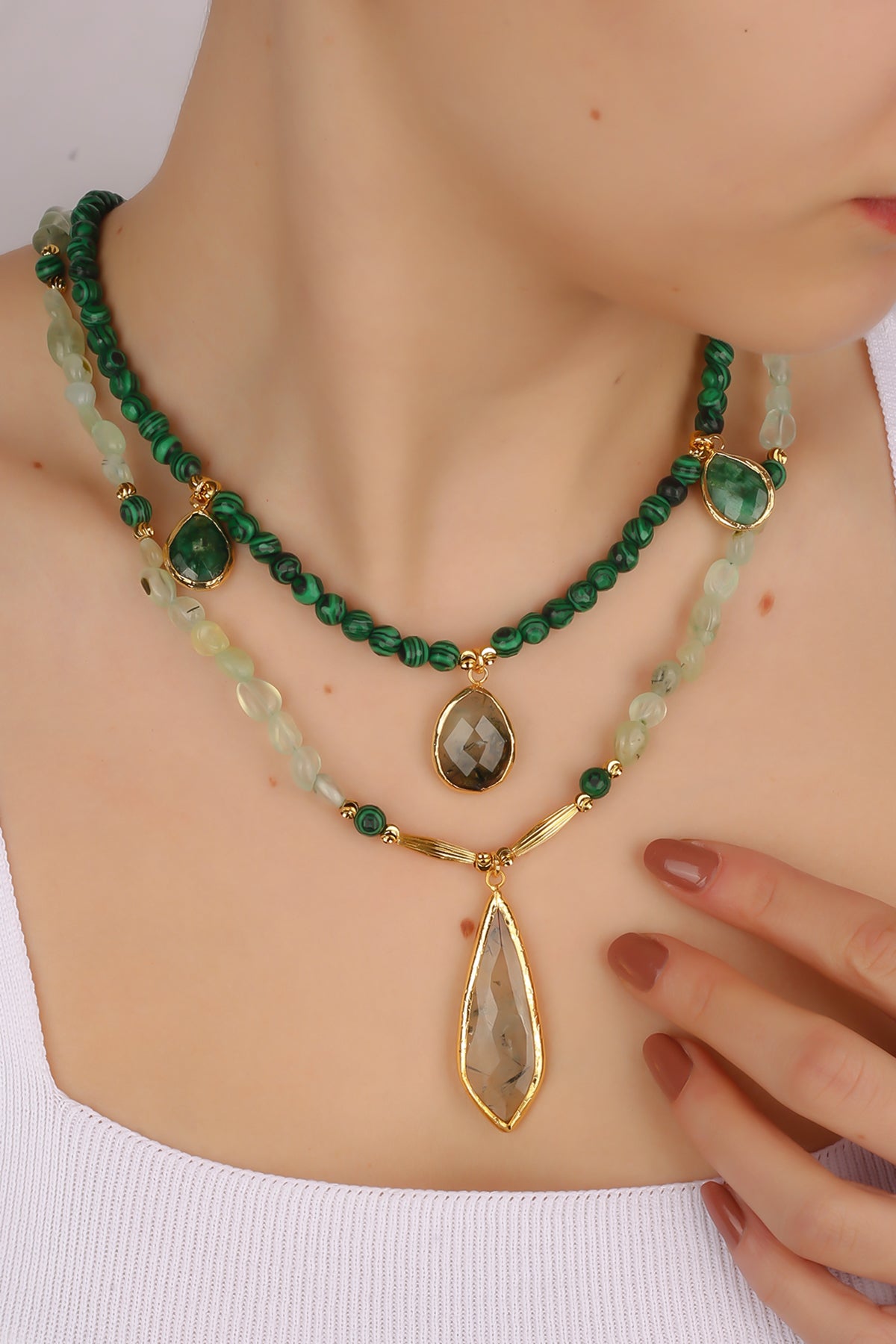 Malahite & Prehnite Collier
