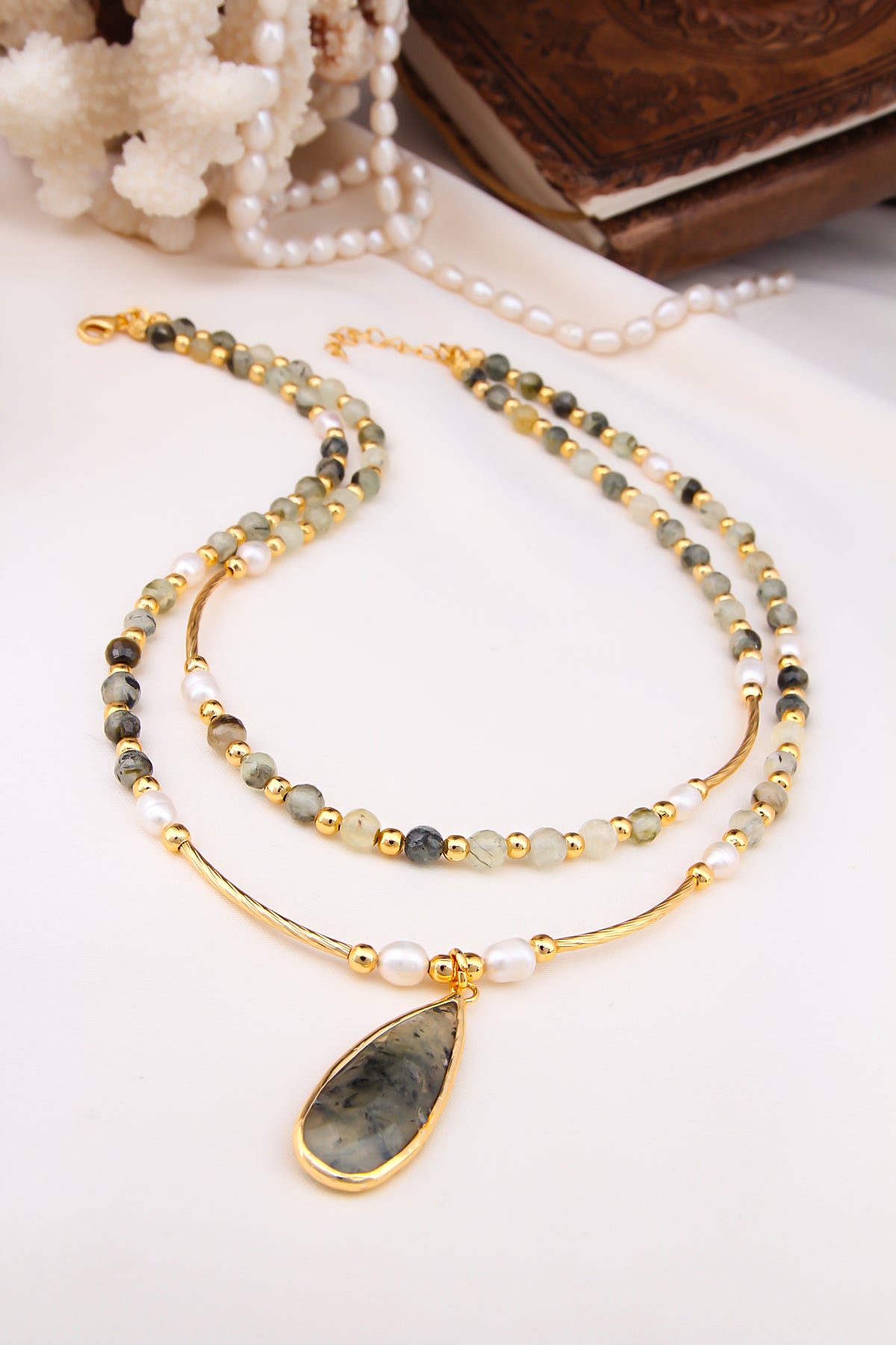 Prehnite & Pearl Necklace