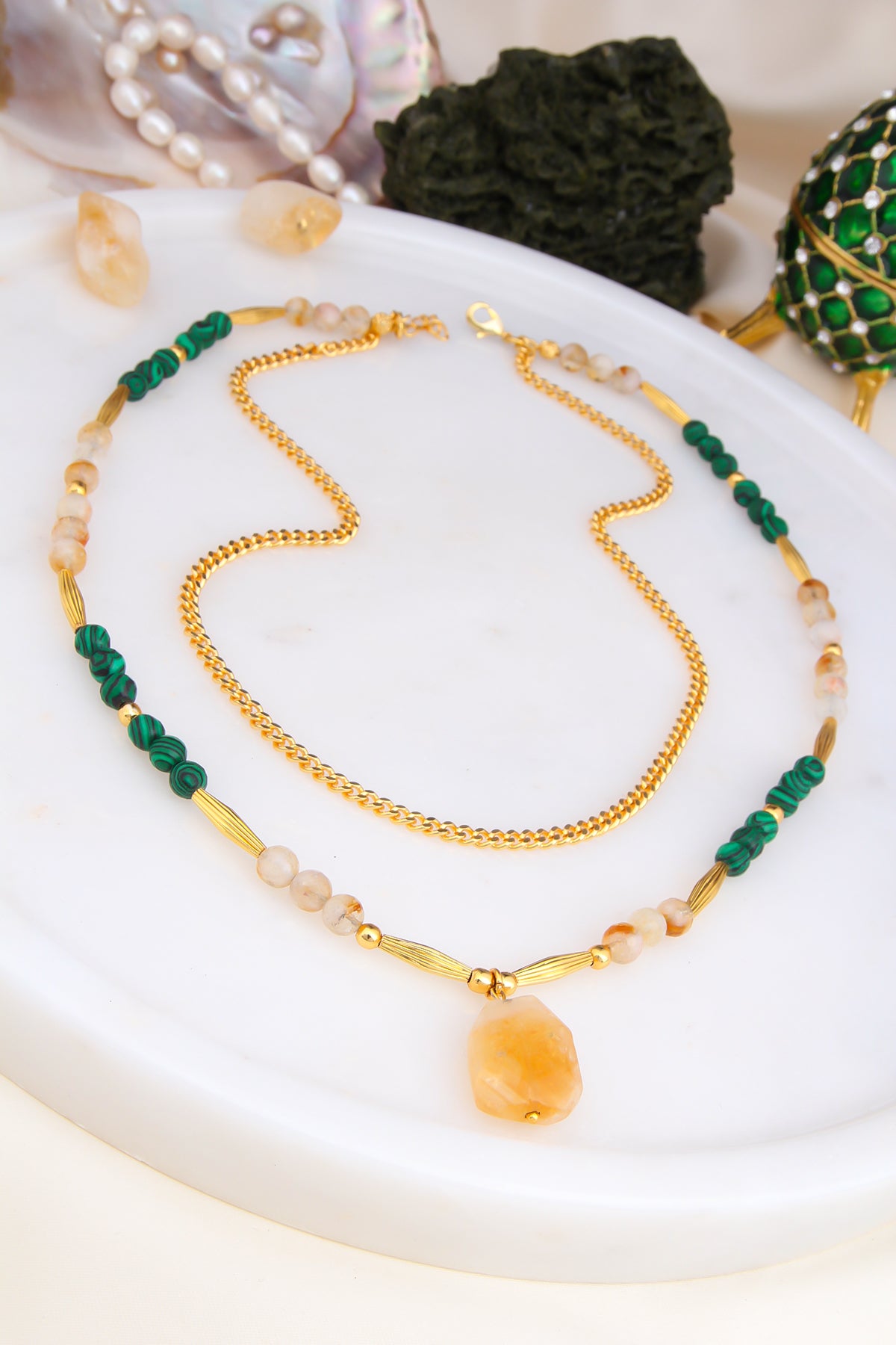 Malahite & Citrine Collier