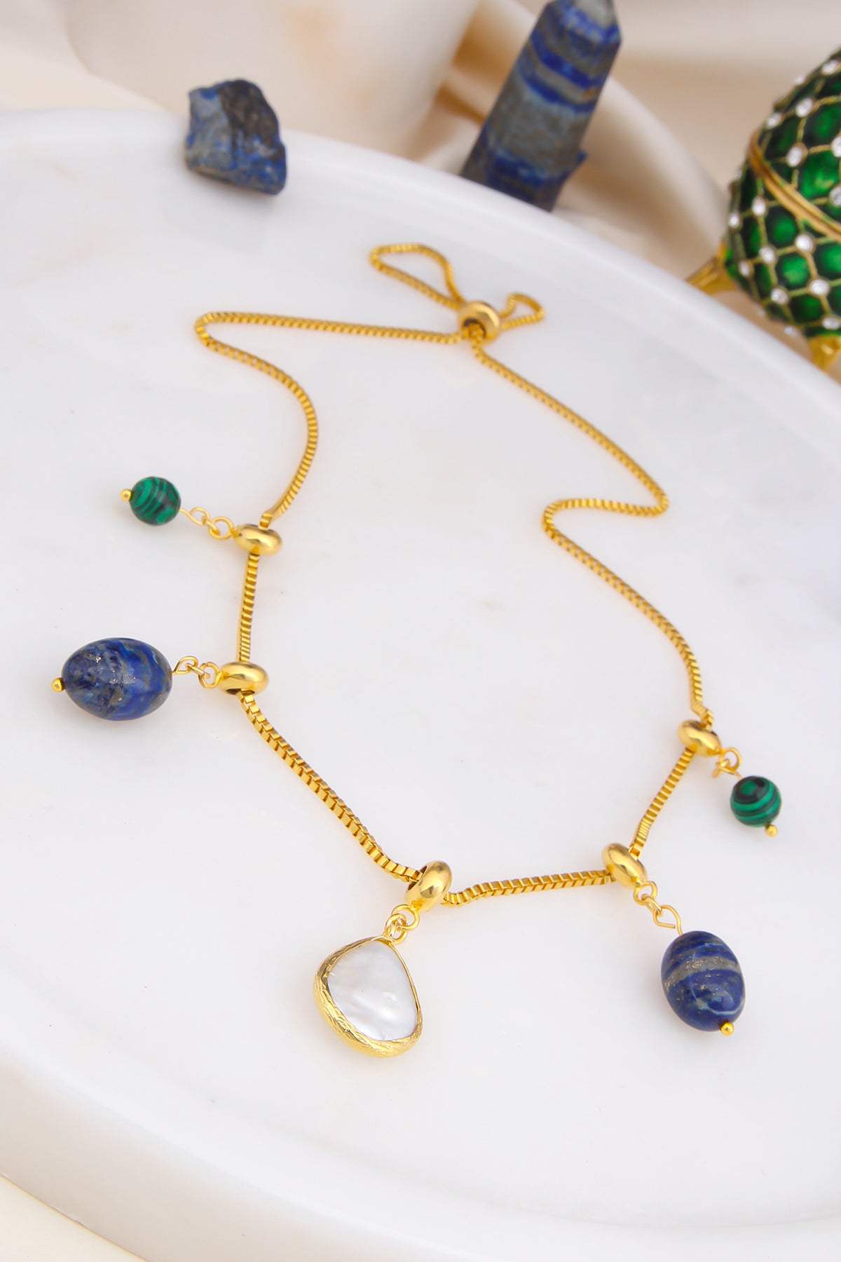 Malahite & Lapis & MoonStone Collier