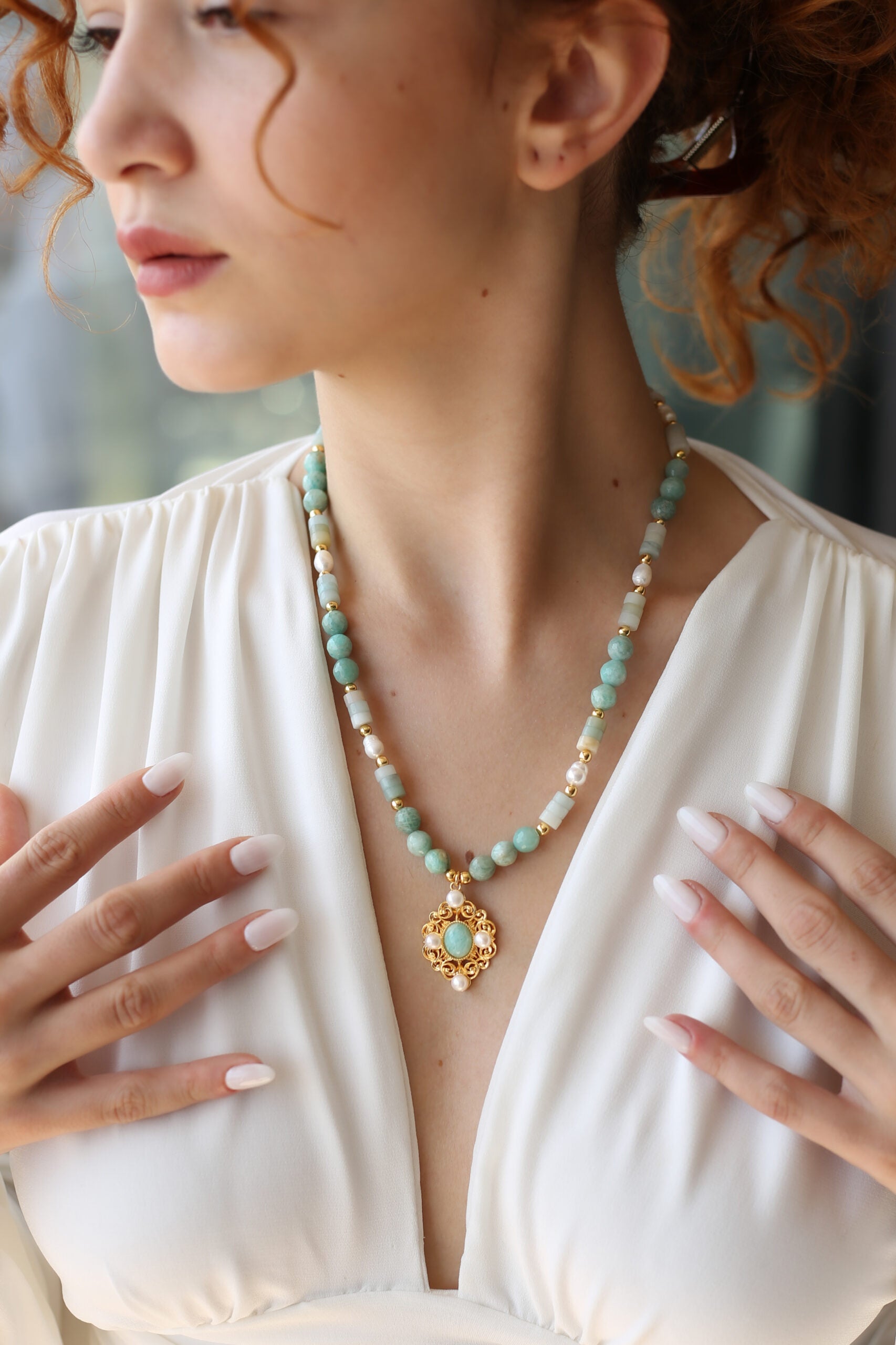 Amazonite & Pearl Collier