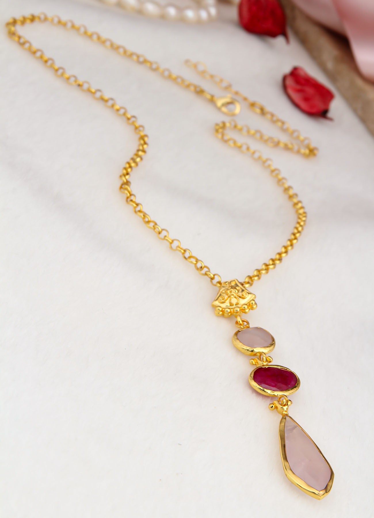 Pink Quartz & Agate Collier