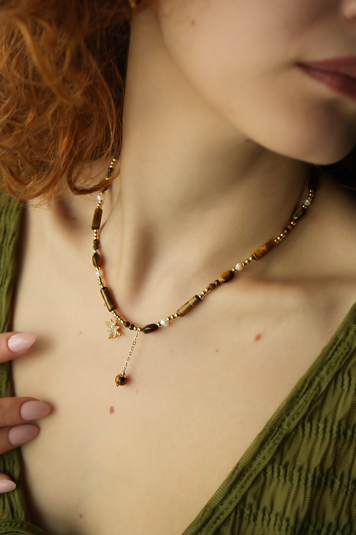 Tiger Eyes & Pearl Necklace