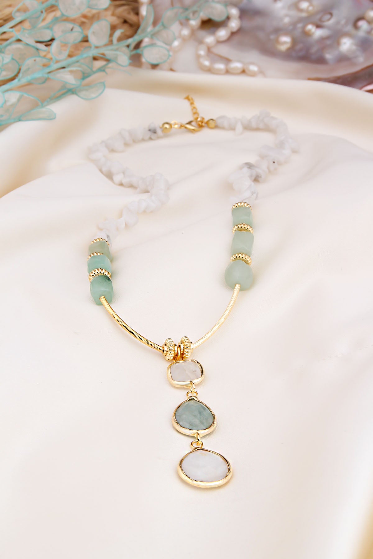Aquamarine & Moon Stone Necklace