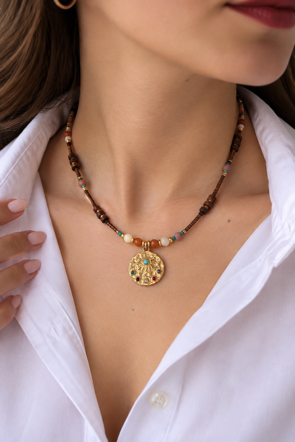 Tiger Eyes & Zircon Necklace