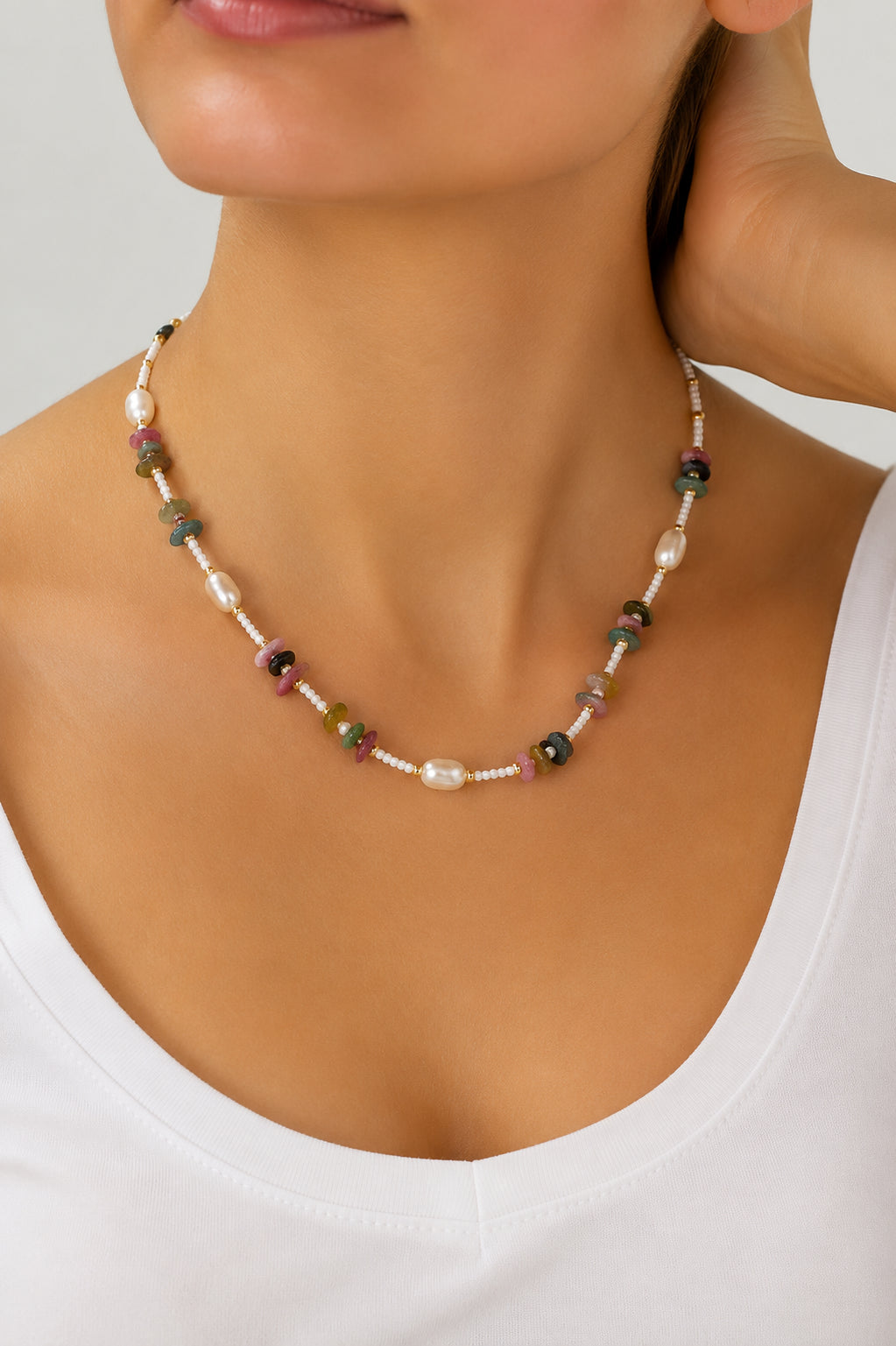 Pearl & Pink Quartz & Amazonite Necklace