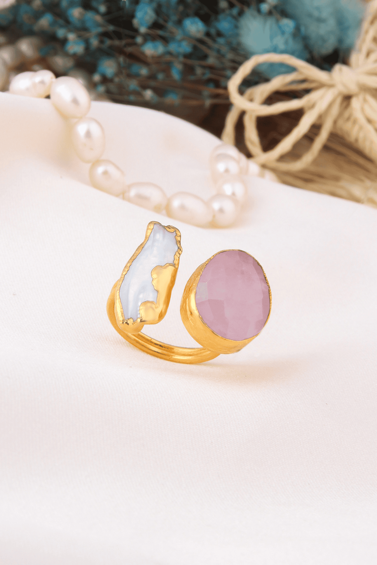 Pearl & Pink Quartz Ring