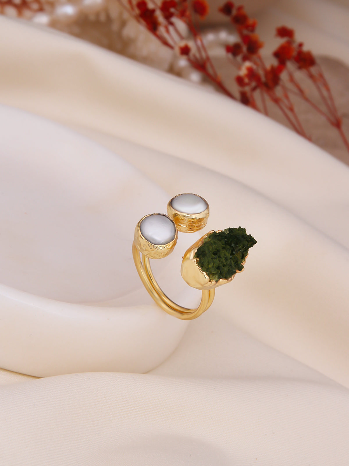 Forest Quartz & Pearl Ring