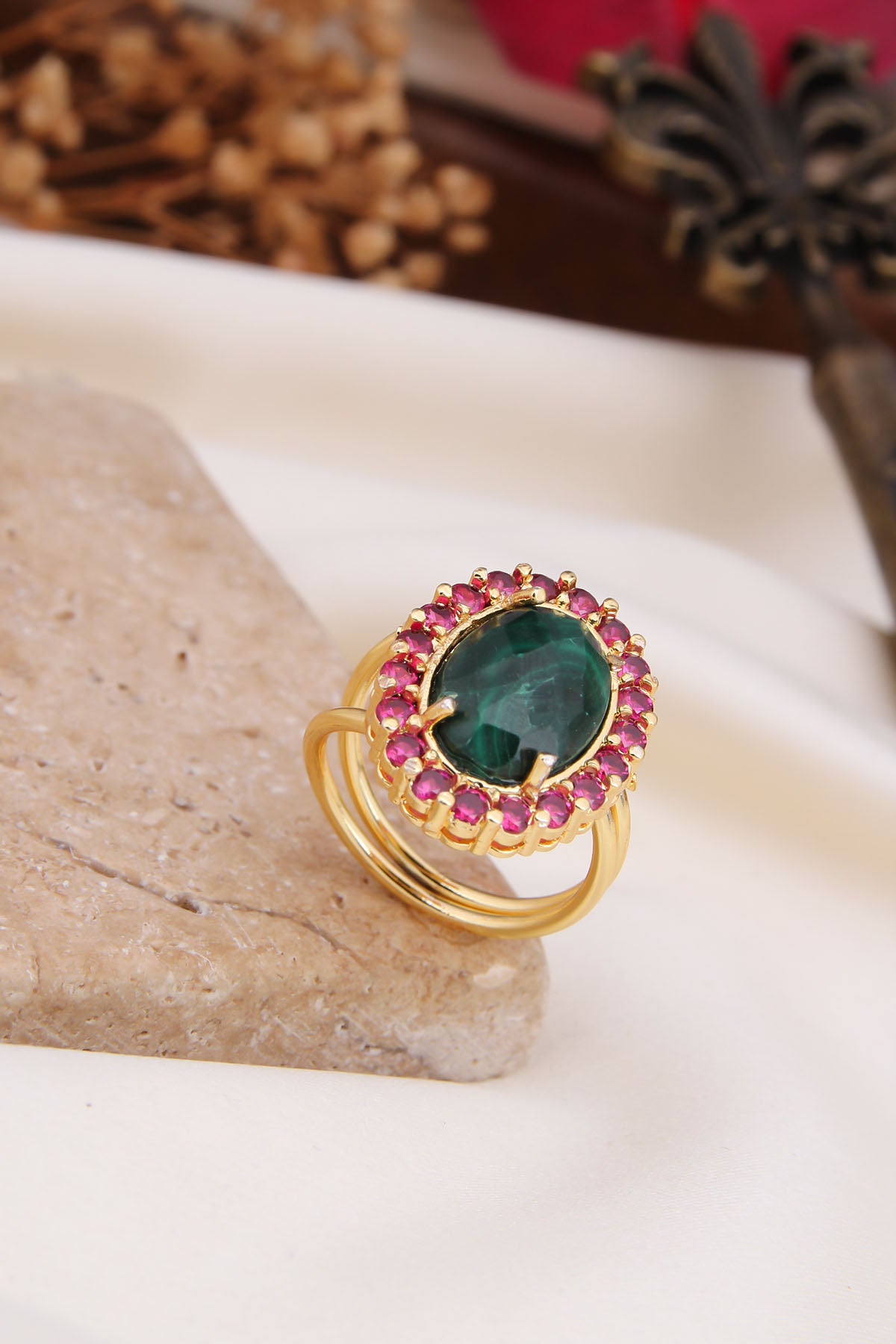 Zircon & Malahite Ring