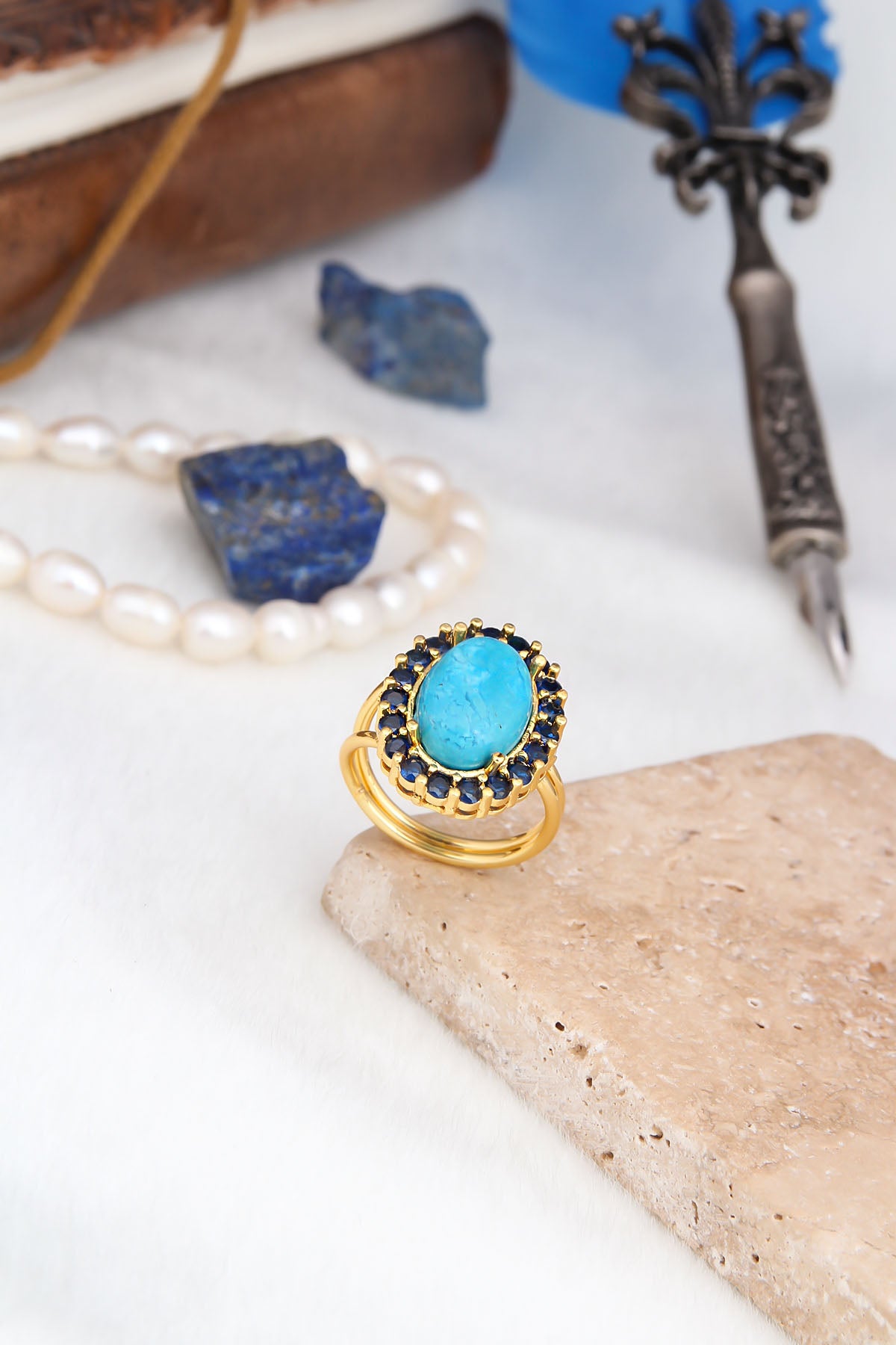 Turquoise & Zircon Bague