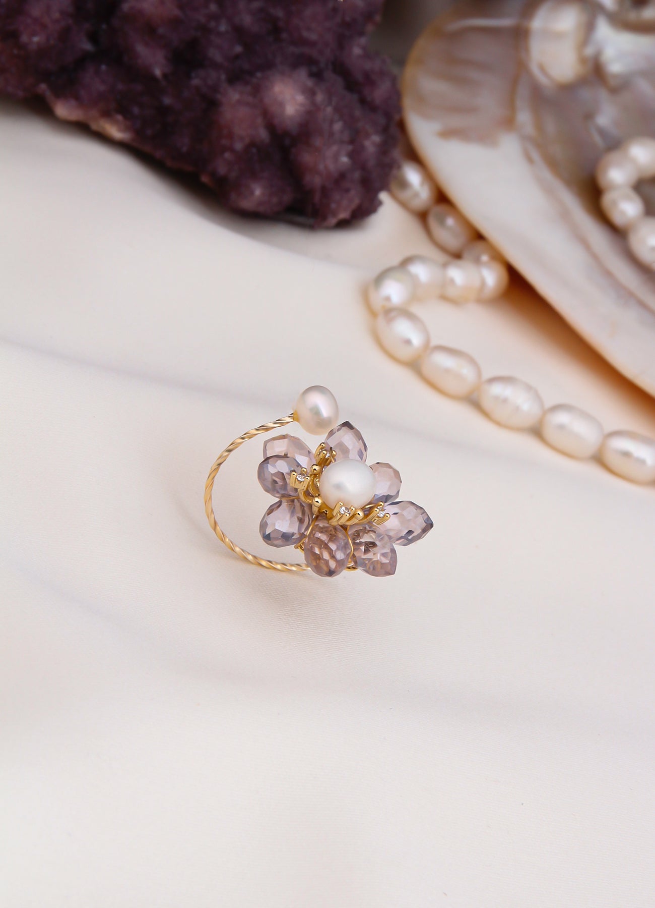 Crystal & Pearl Ring